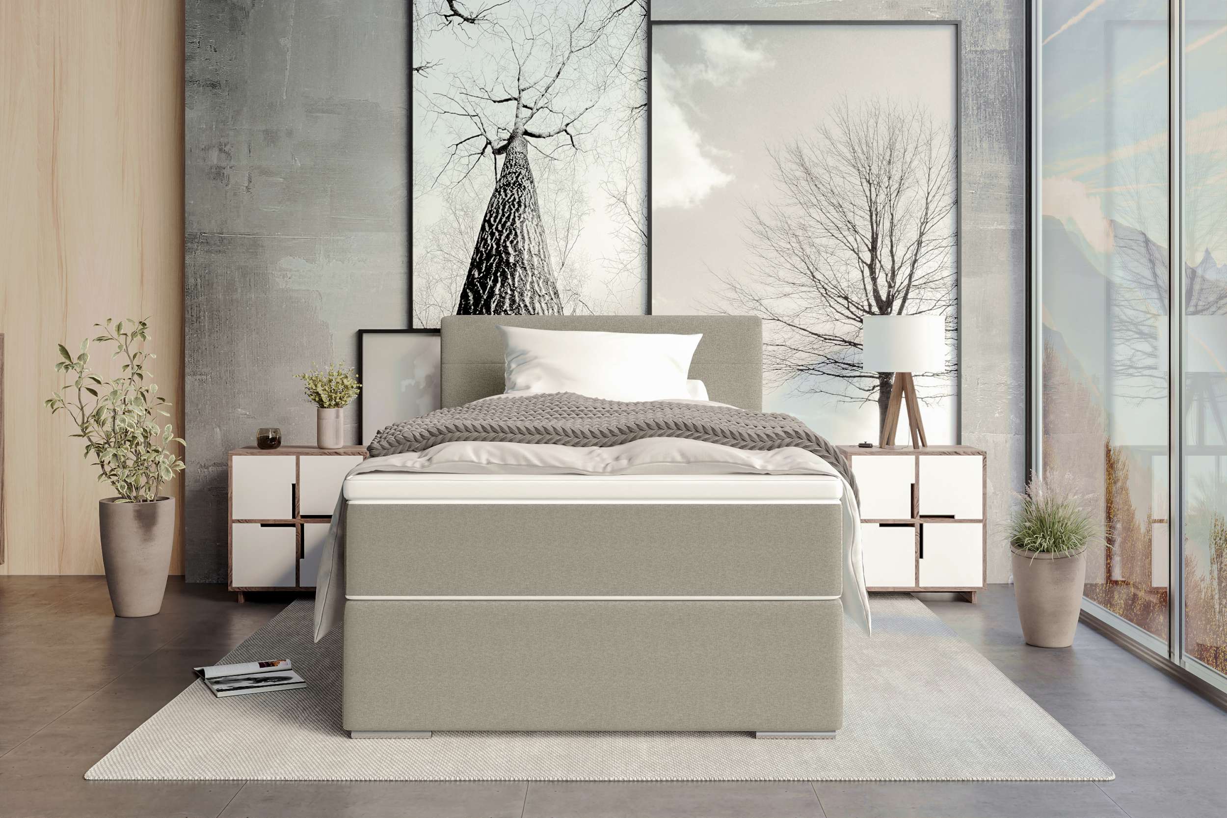 Boxspringbett Valerio Mini Webstoff Beige