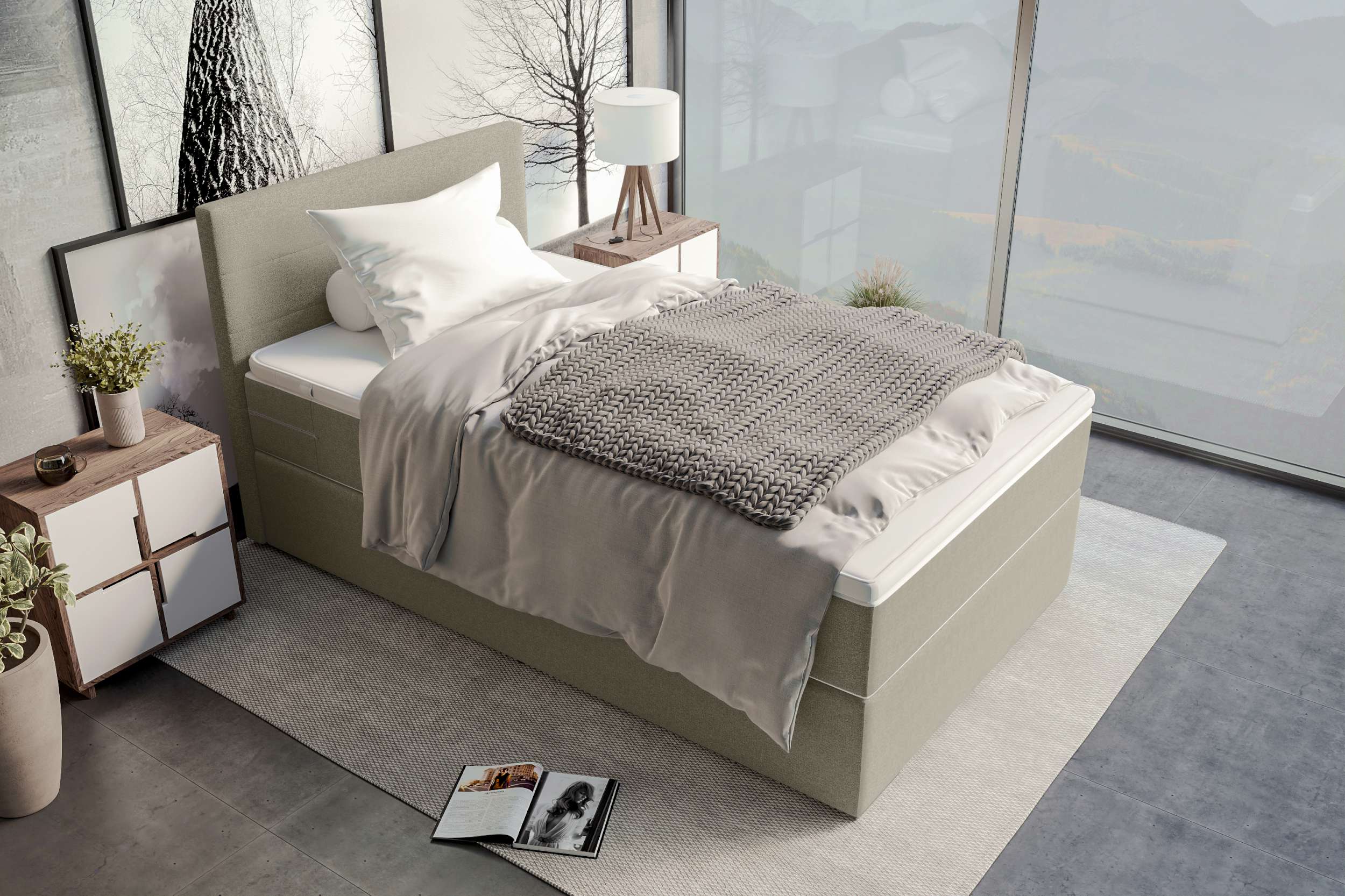 Boxspringbett Valerio Mini Webstoff Beige