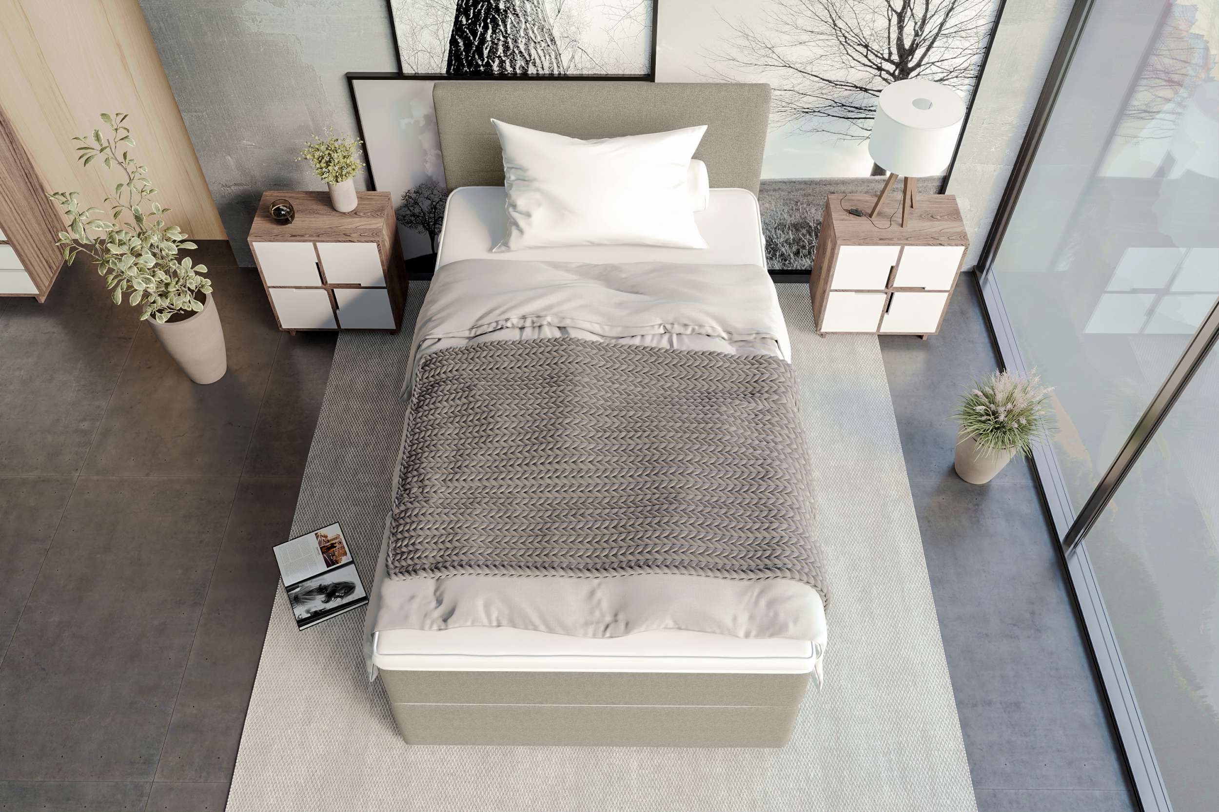 Boxspringbett Valerio Mini Webstoff Beige