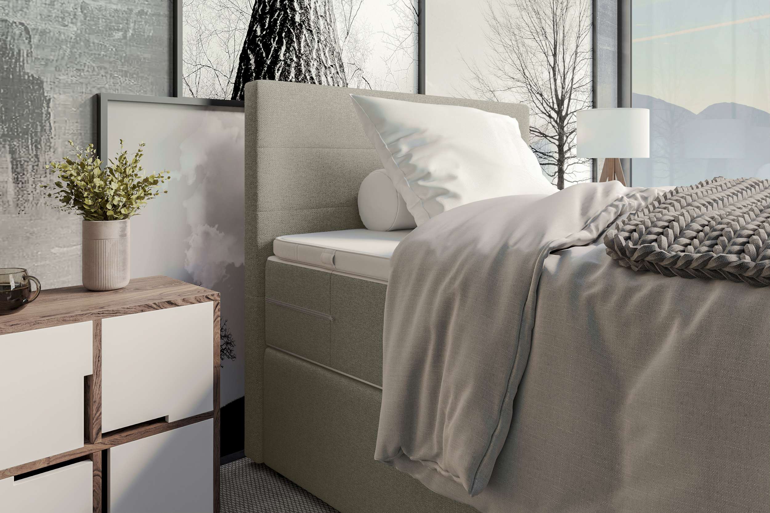 Boxspringbett Valerio Mini Webstoff Beige