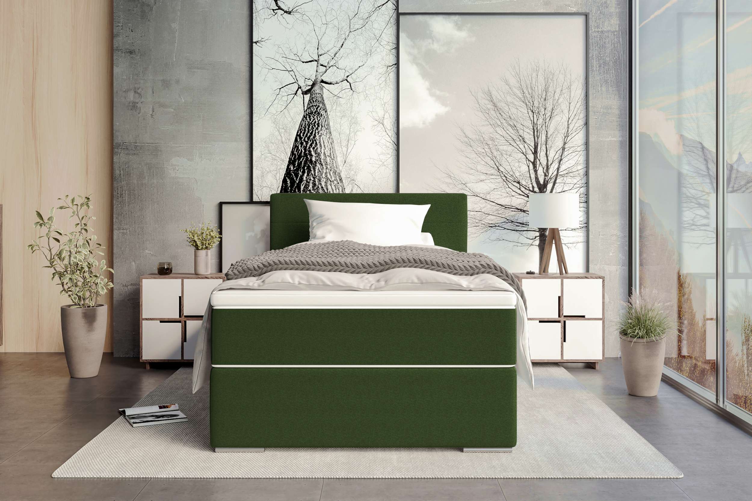 Boxspringbett Valerio Mini Webstoff Dunkelgrün