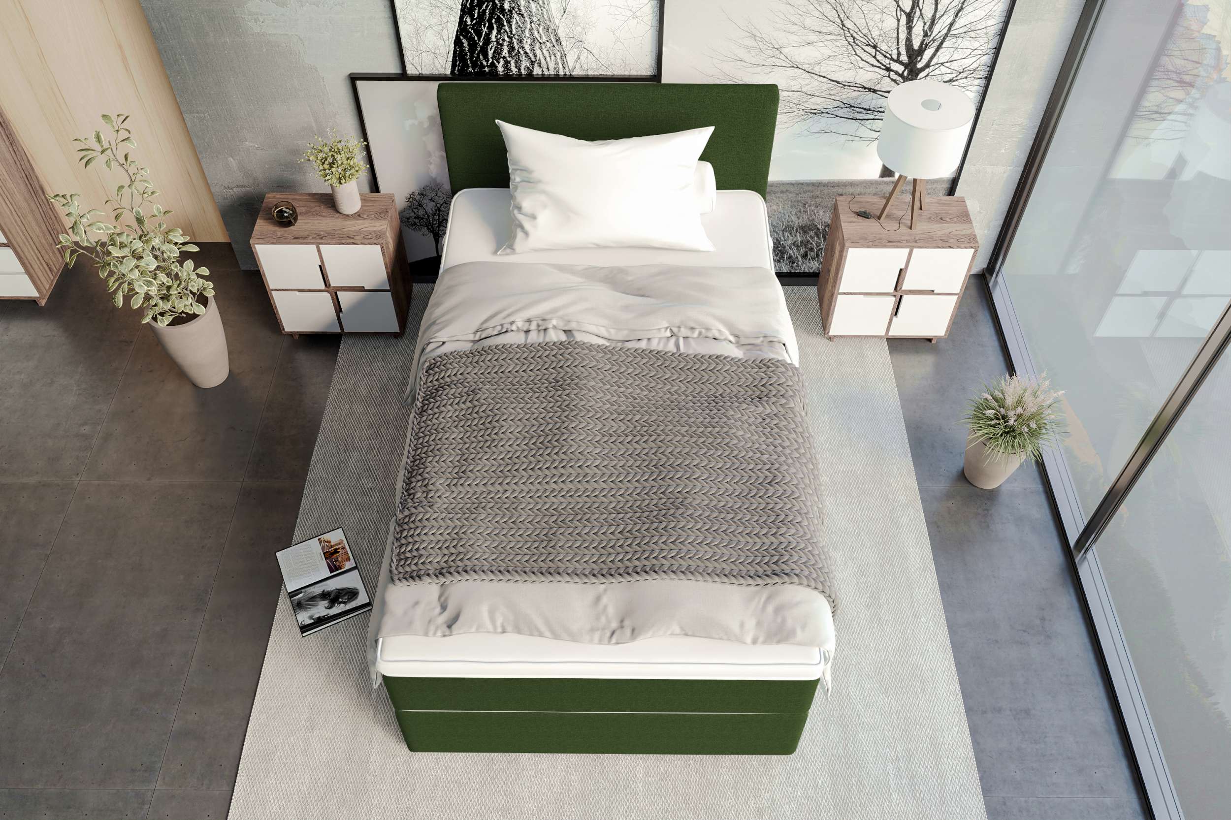 Boxspringbett Valerio Mini Webstoff Dunkelgrün