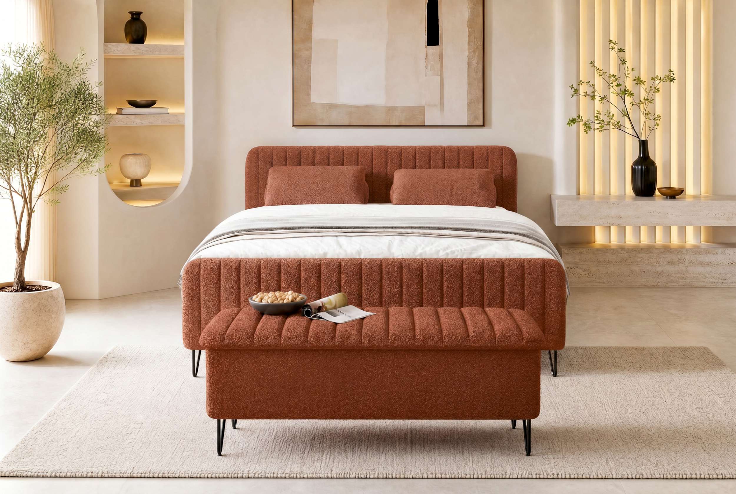 Boxspringbett Aurelio mit Hocker Terracotta