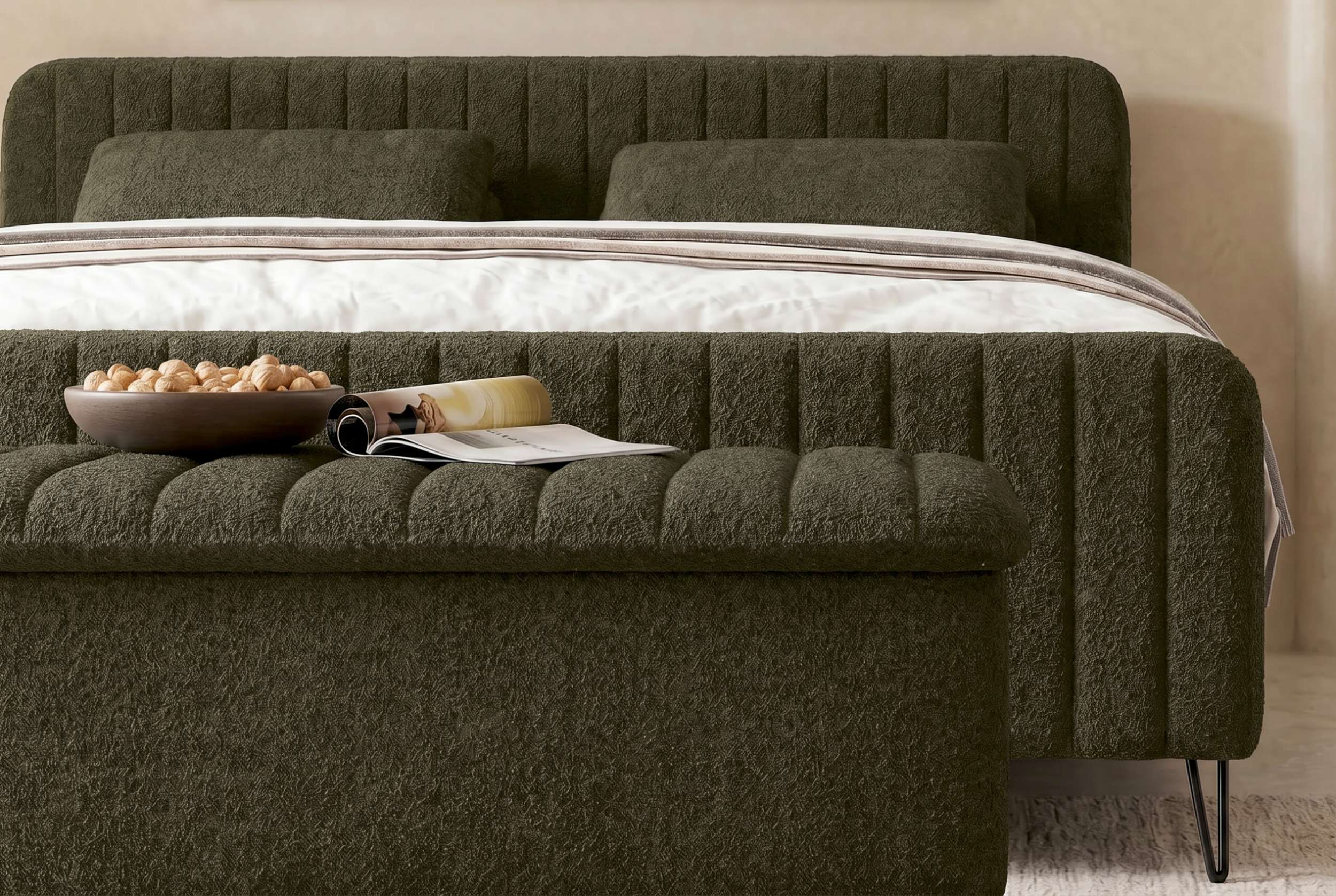 Boxspringbett Aurelio mit Hocker Wintermoos