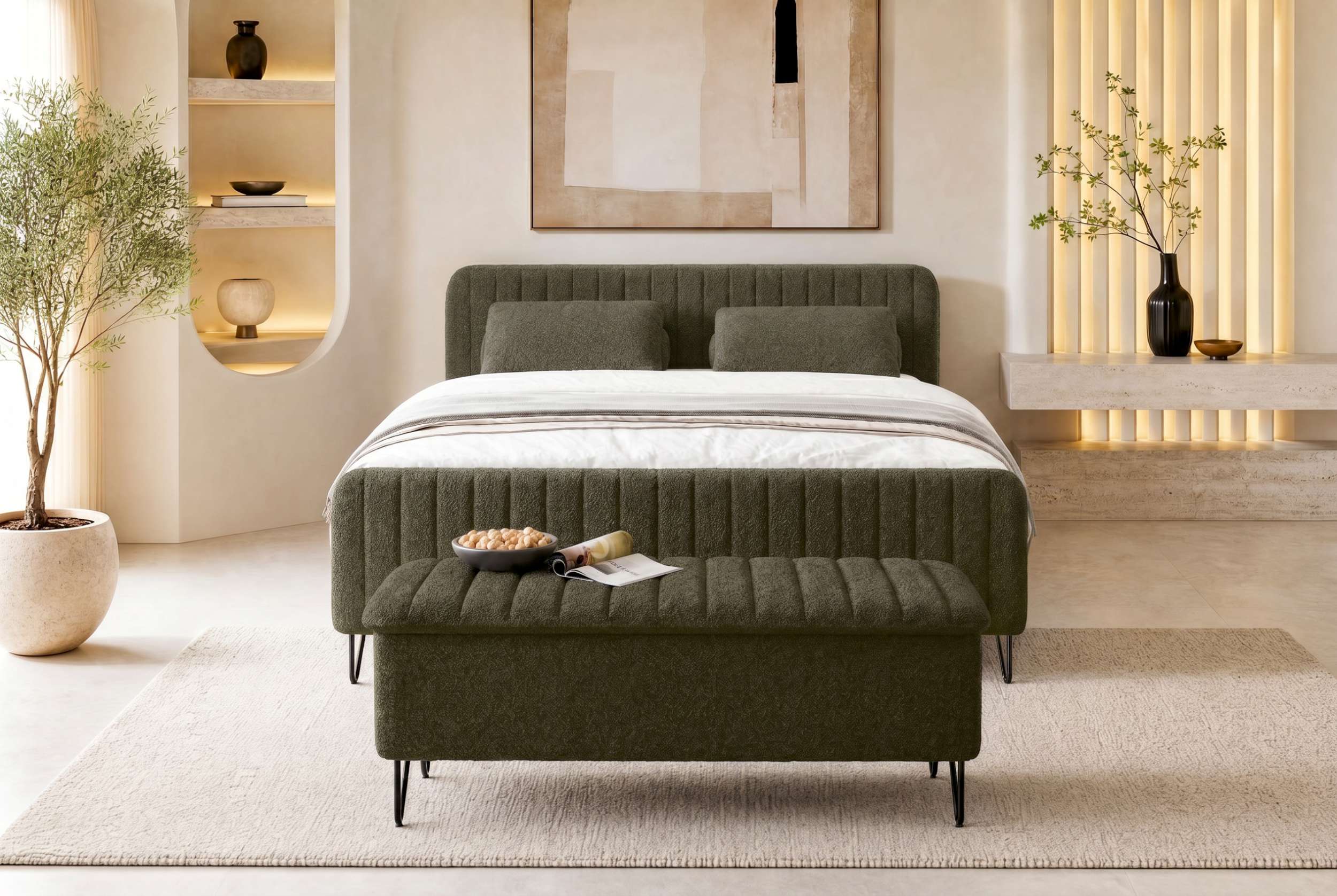 Boxspringbett Aurelio mit Hocker Wintermoos