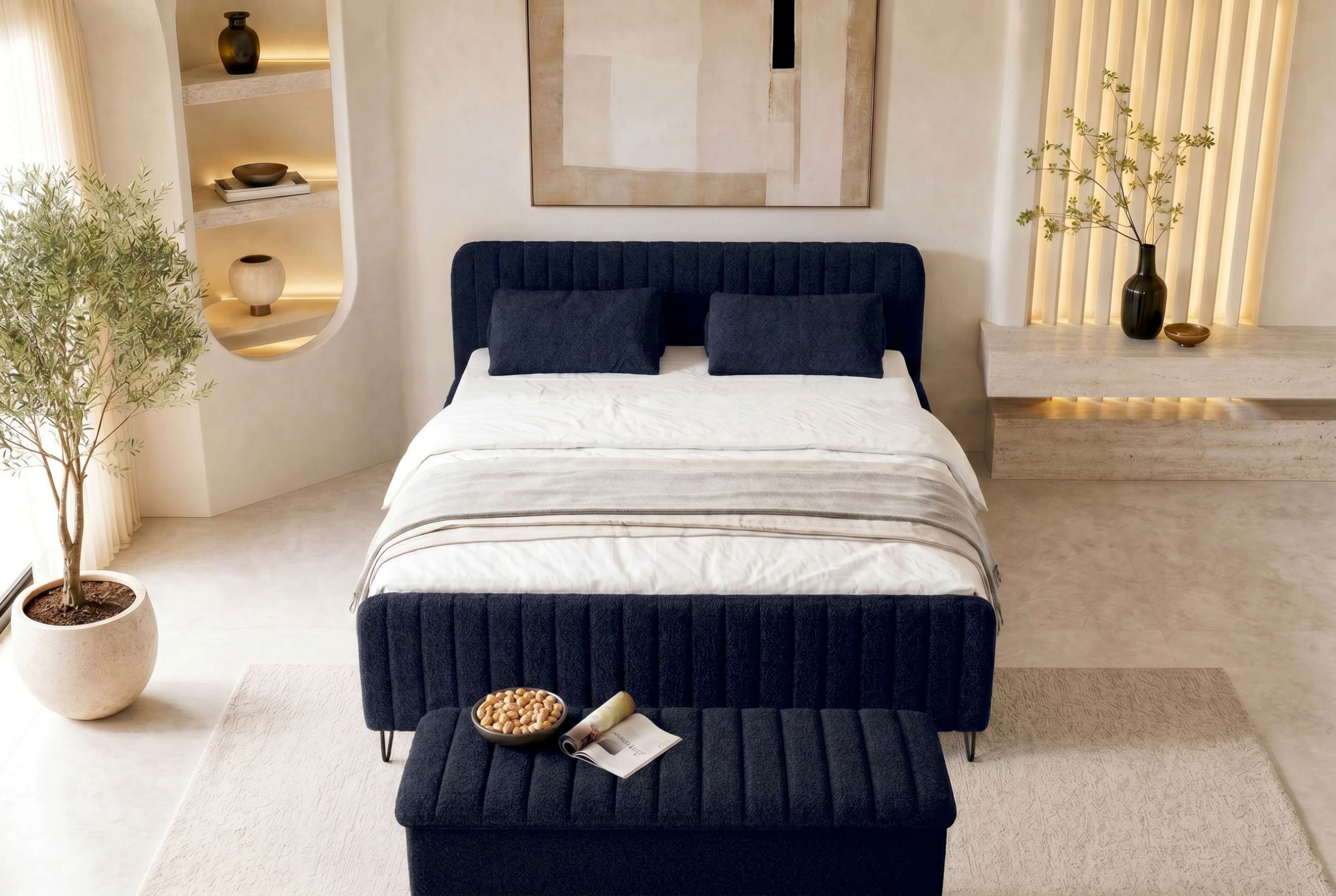 Boxspringbett Aurelio mit Hocker Dunkelblau