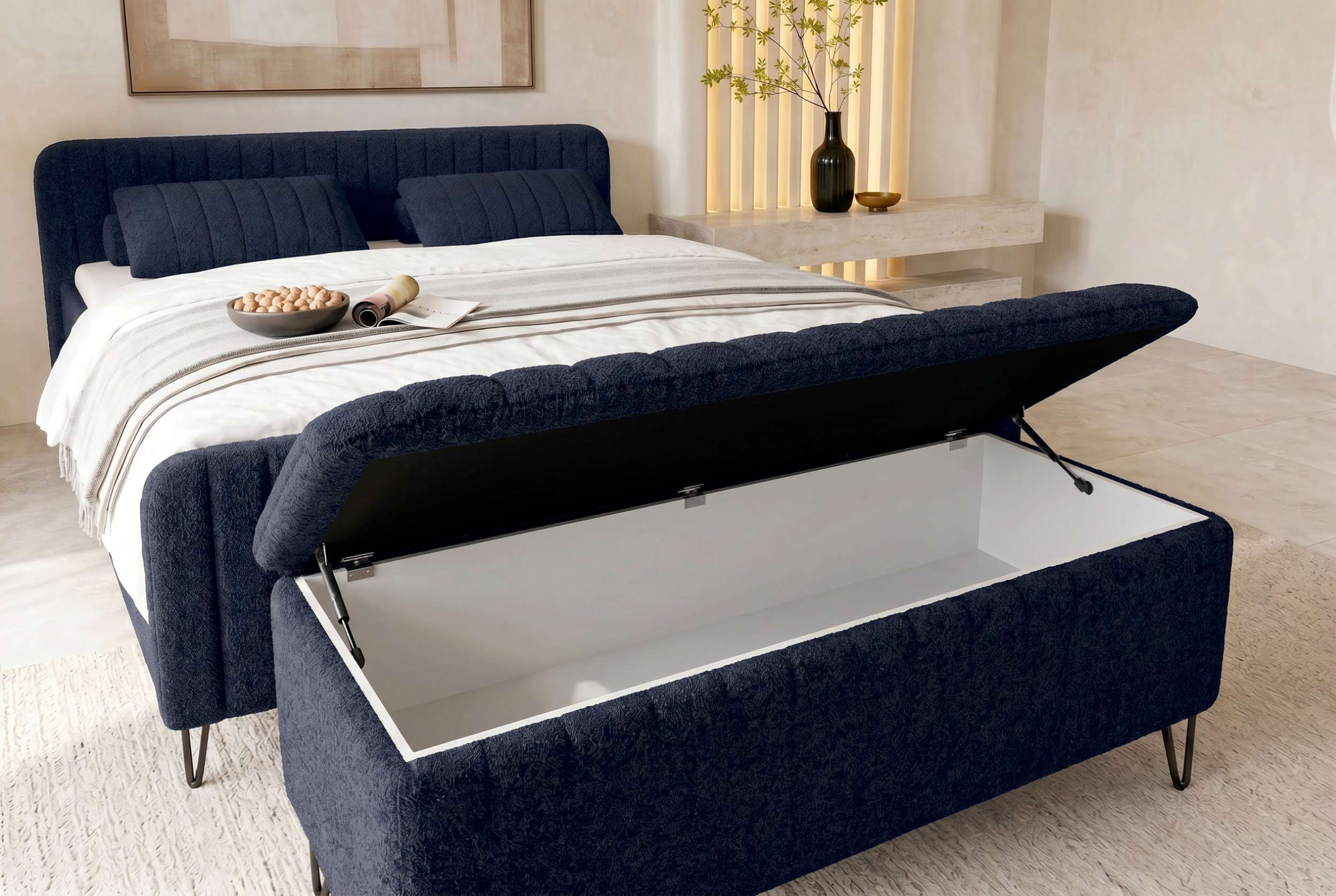 Boxspringbett Aurelio mit Hocker Dunkelblau