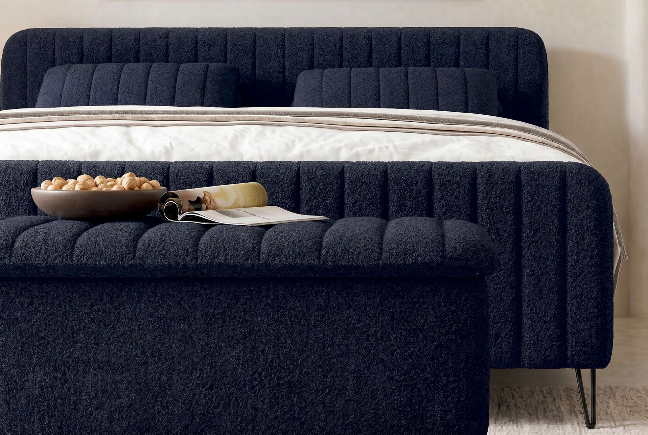Boxspringbett Aurelio mit Hocker Dunkelblau
