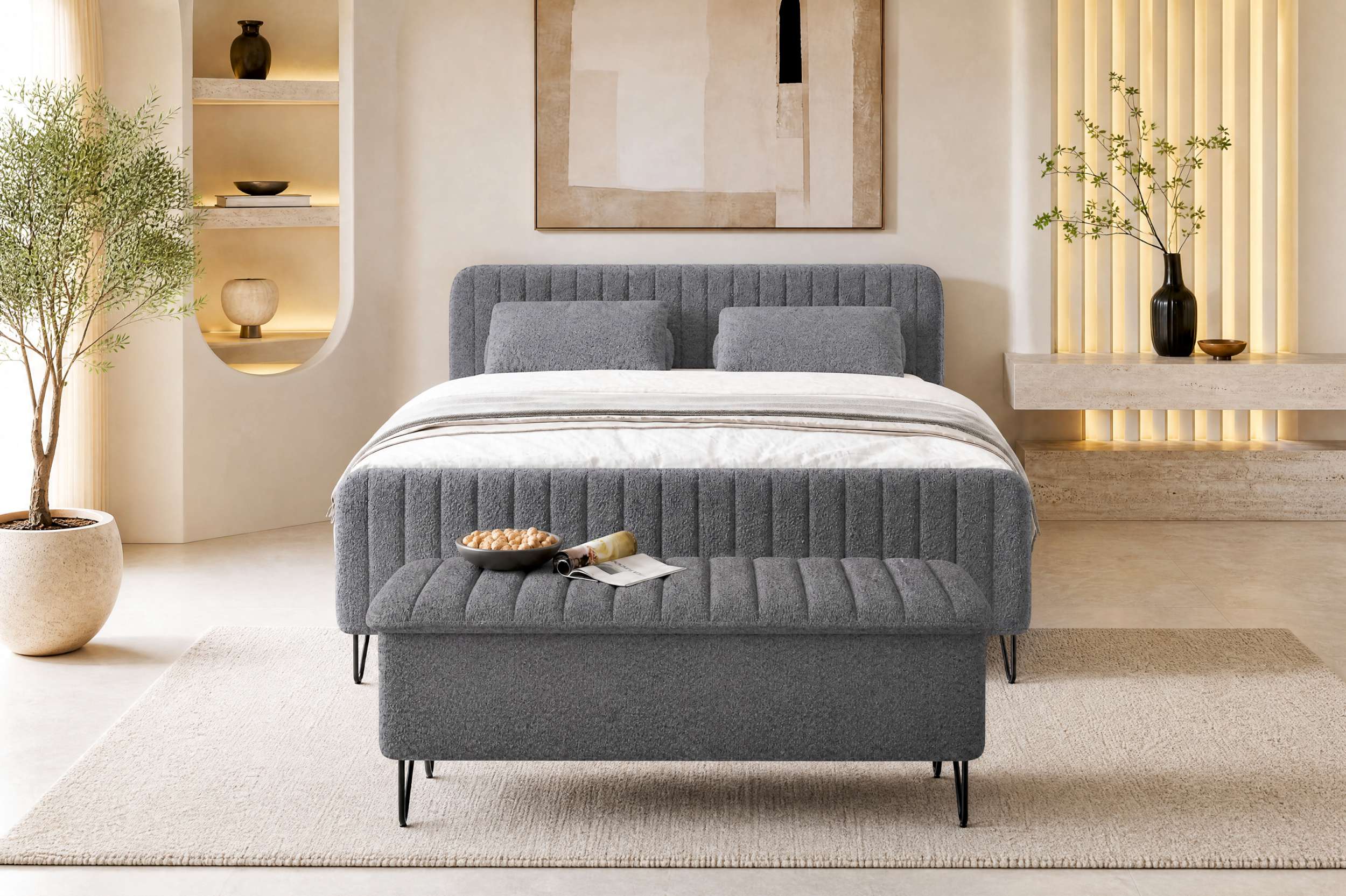 Boxspringbett Aurelio mit Hocker Grau