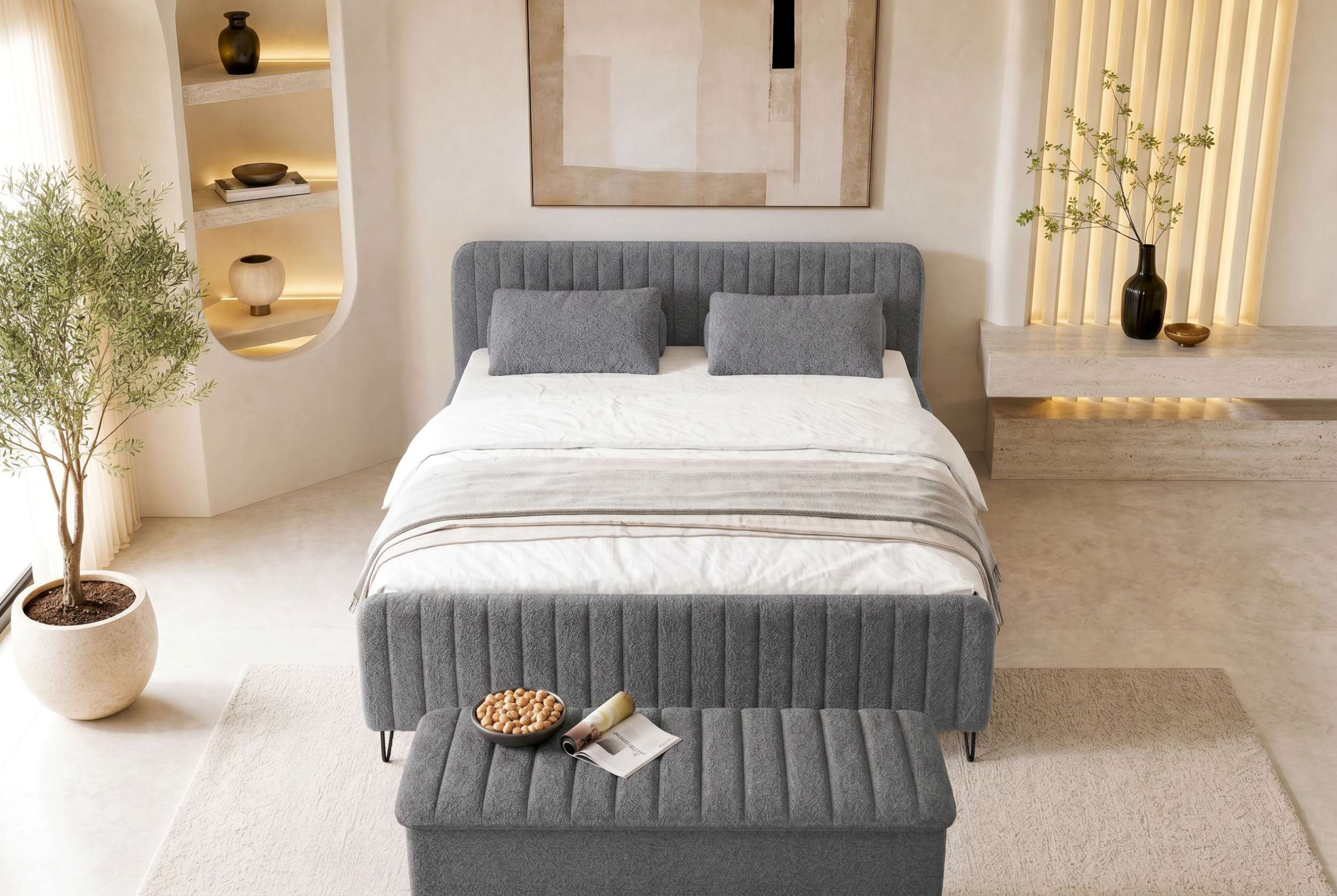 Boxspringbett Aurelio mit Hocker Grau