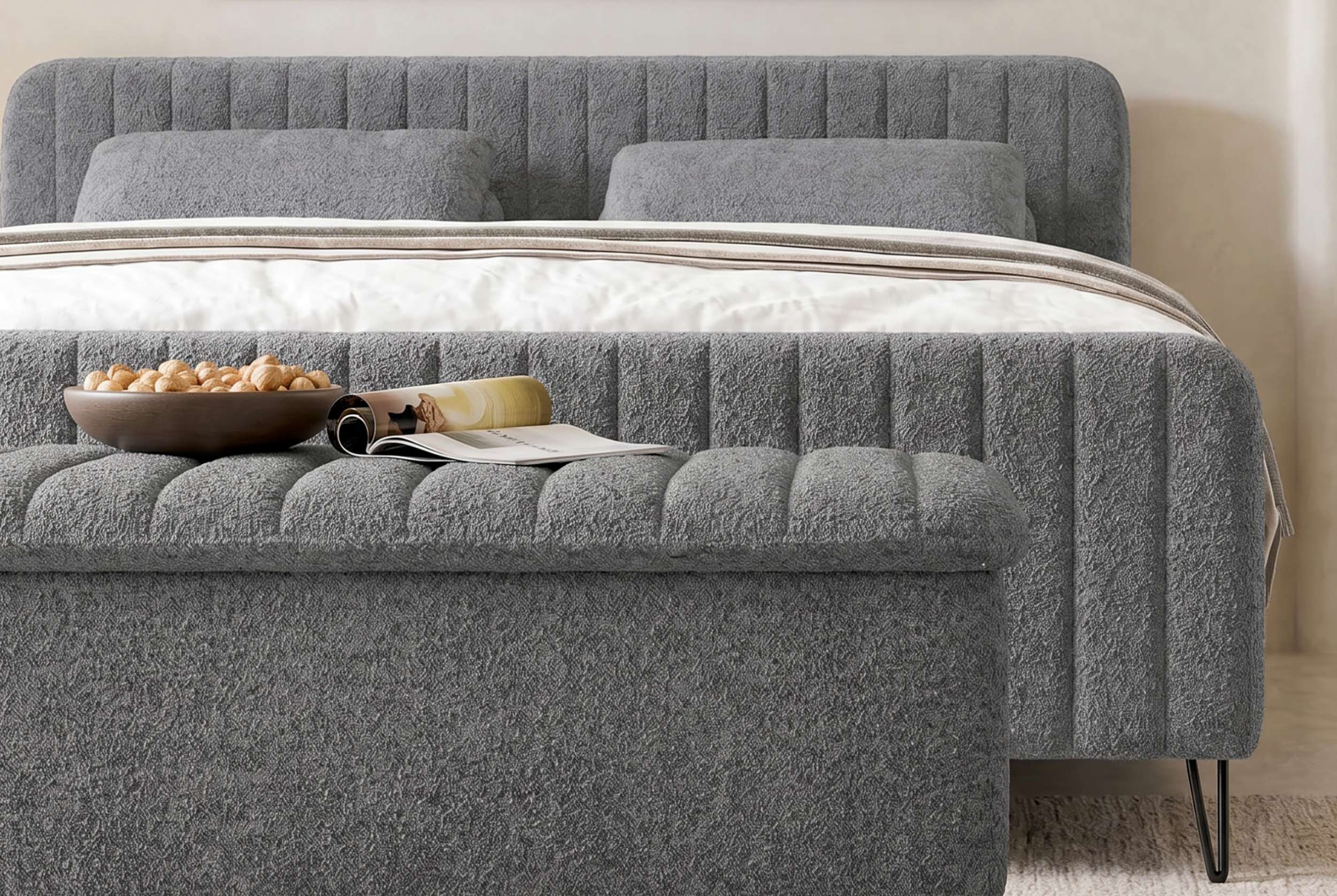Boxspringbett Aurelio mit Hocker Grau