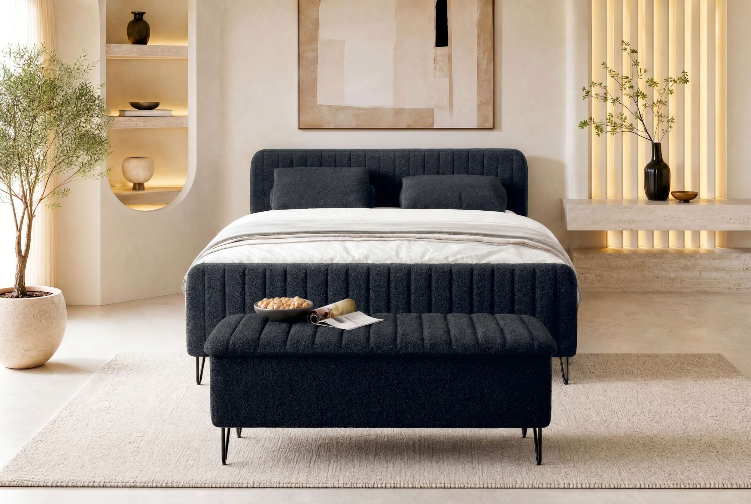 Boxspringbett Aurelio mit Hocker Schwarz