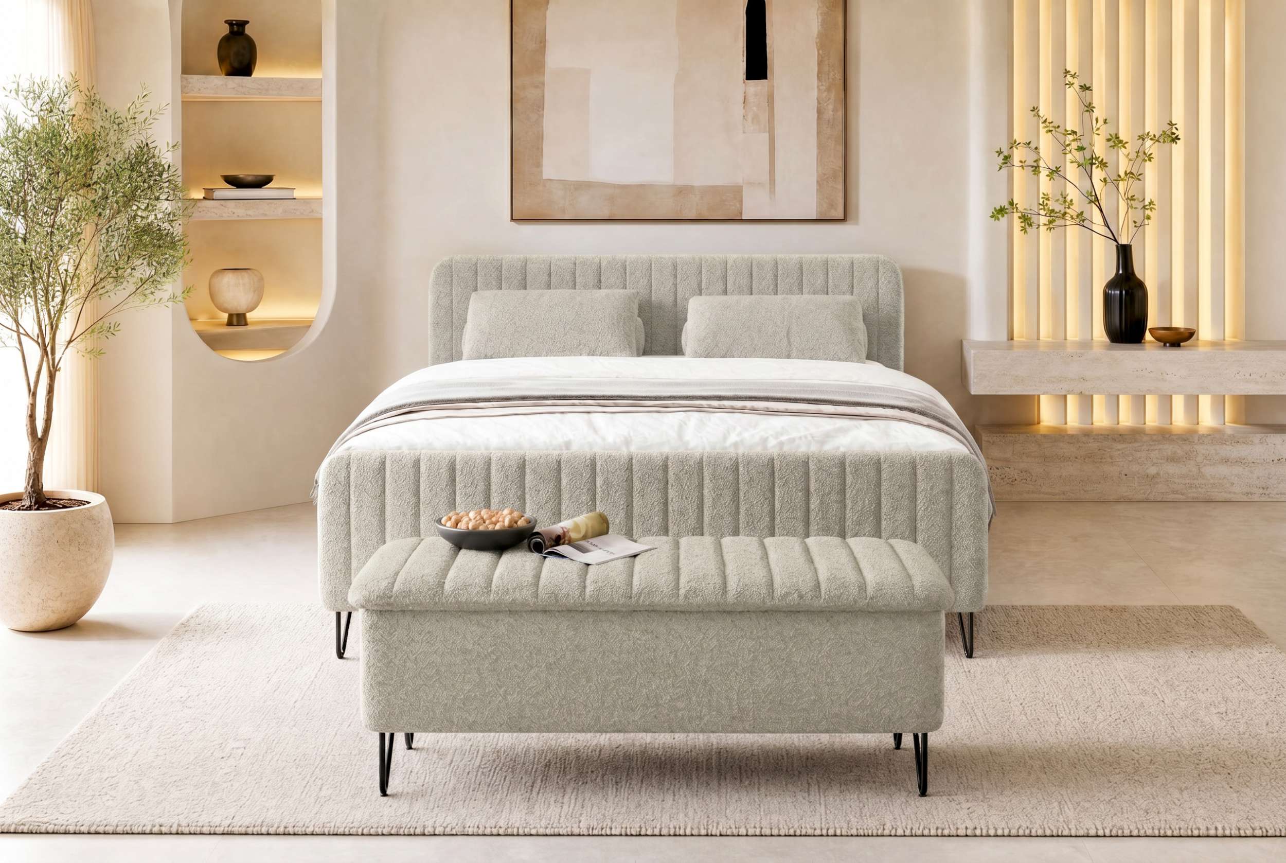 Boxspringbett Aurelio mit Hocker Creme