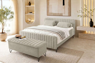 Boxspringbett Aurelio Hocker in Stoff Creme
