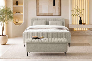 Boxspringbett Aurelio Hocker in Stoff Creme