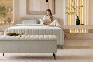 Boxspringbett Aurelio Hocker in Stoff Creme