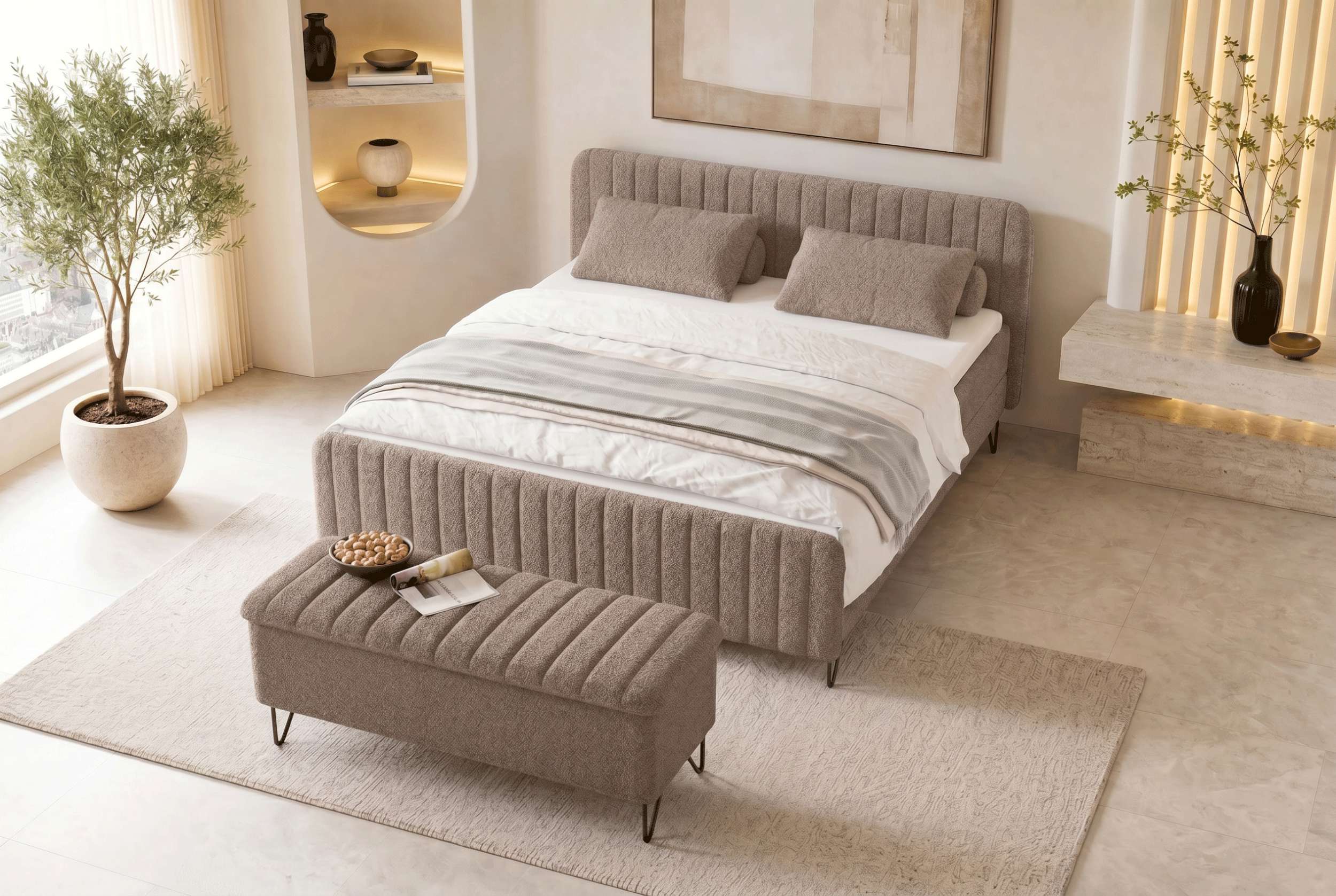 Boxspringbett Aurelio mit Hocker Antilope