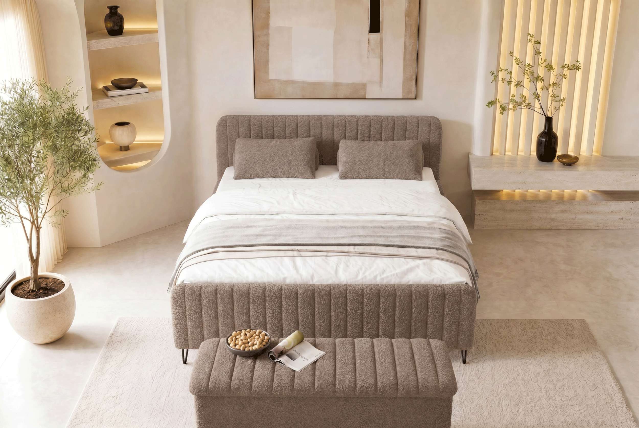 Boxspringbett Aurelio mit Hocker Antilope