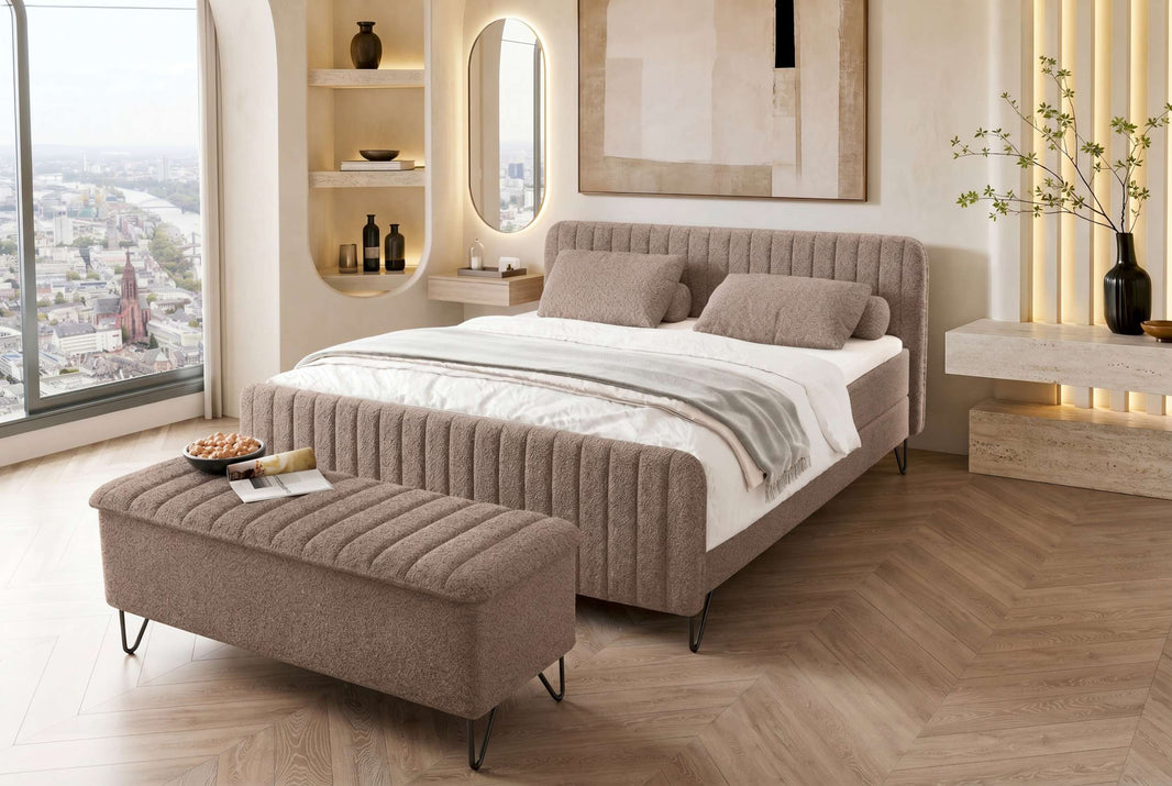 Boxspringbett Aurelio Hocker in Stoff