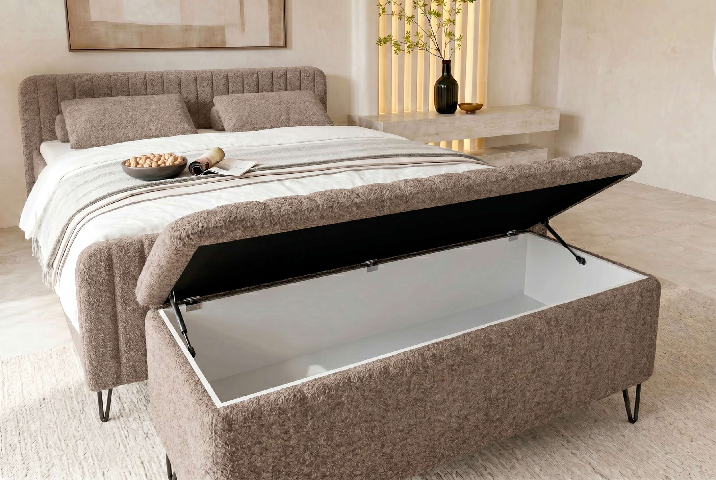 Boxspringbett Aurelio mit Hocker Antilope