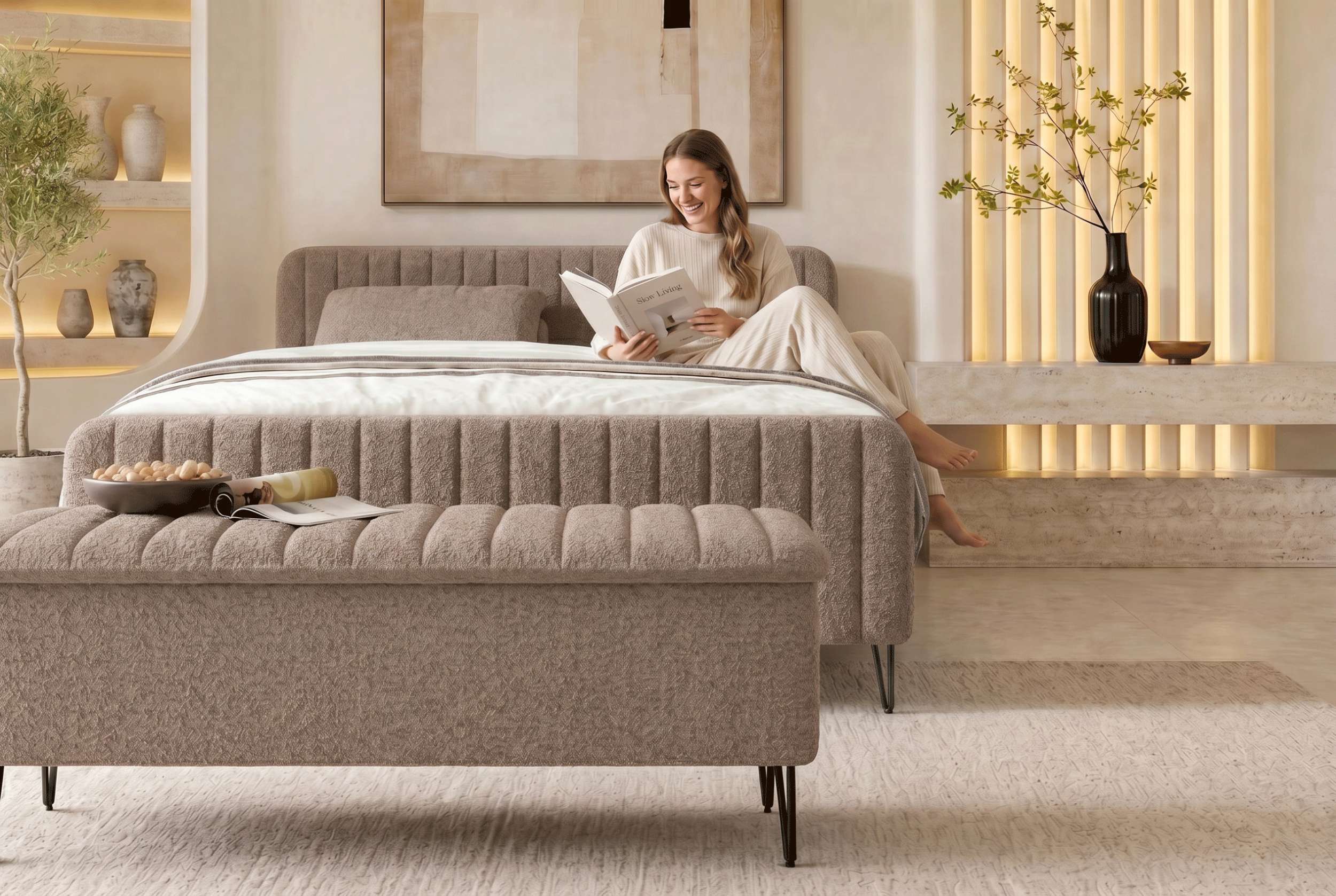 Boxspringbett Aurelio mit Hocker Antilope