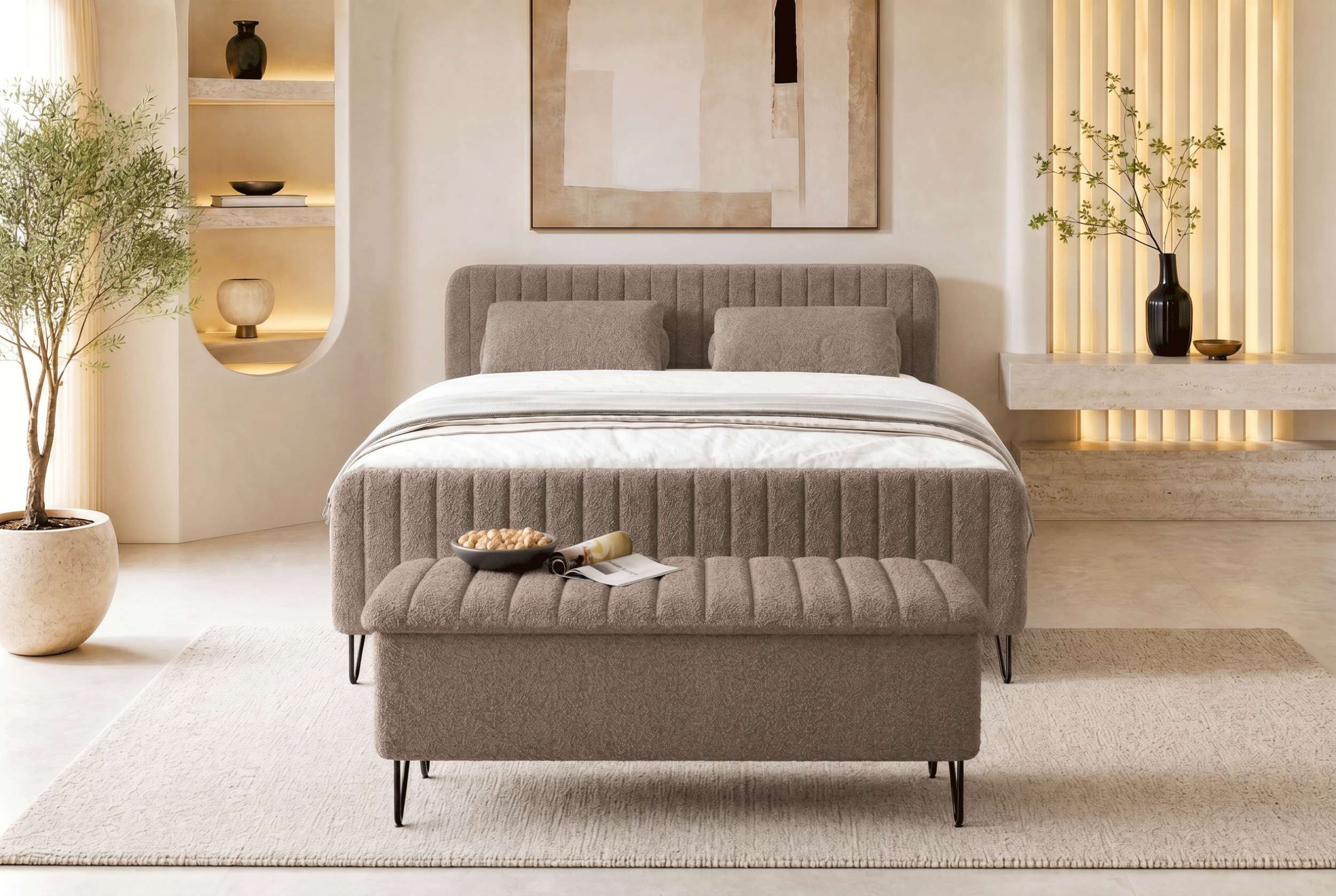 Boxspringbett Aurelio mit Hocker Antilope