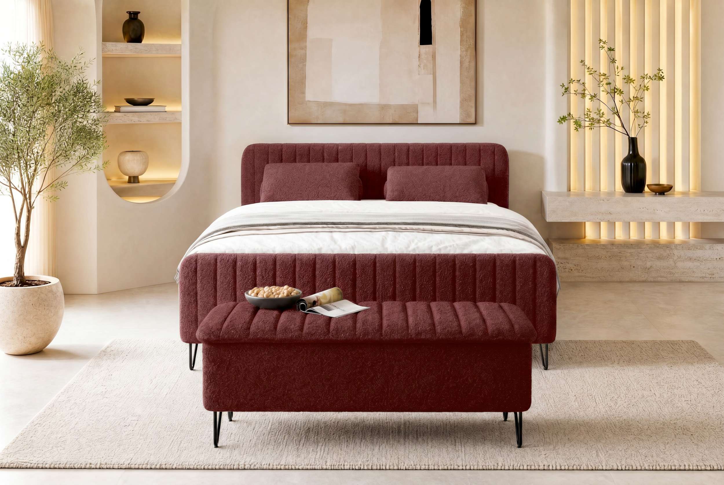 Boxspringbett Aurelio mit Hocker Rot