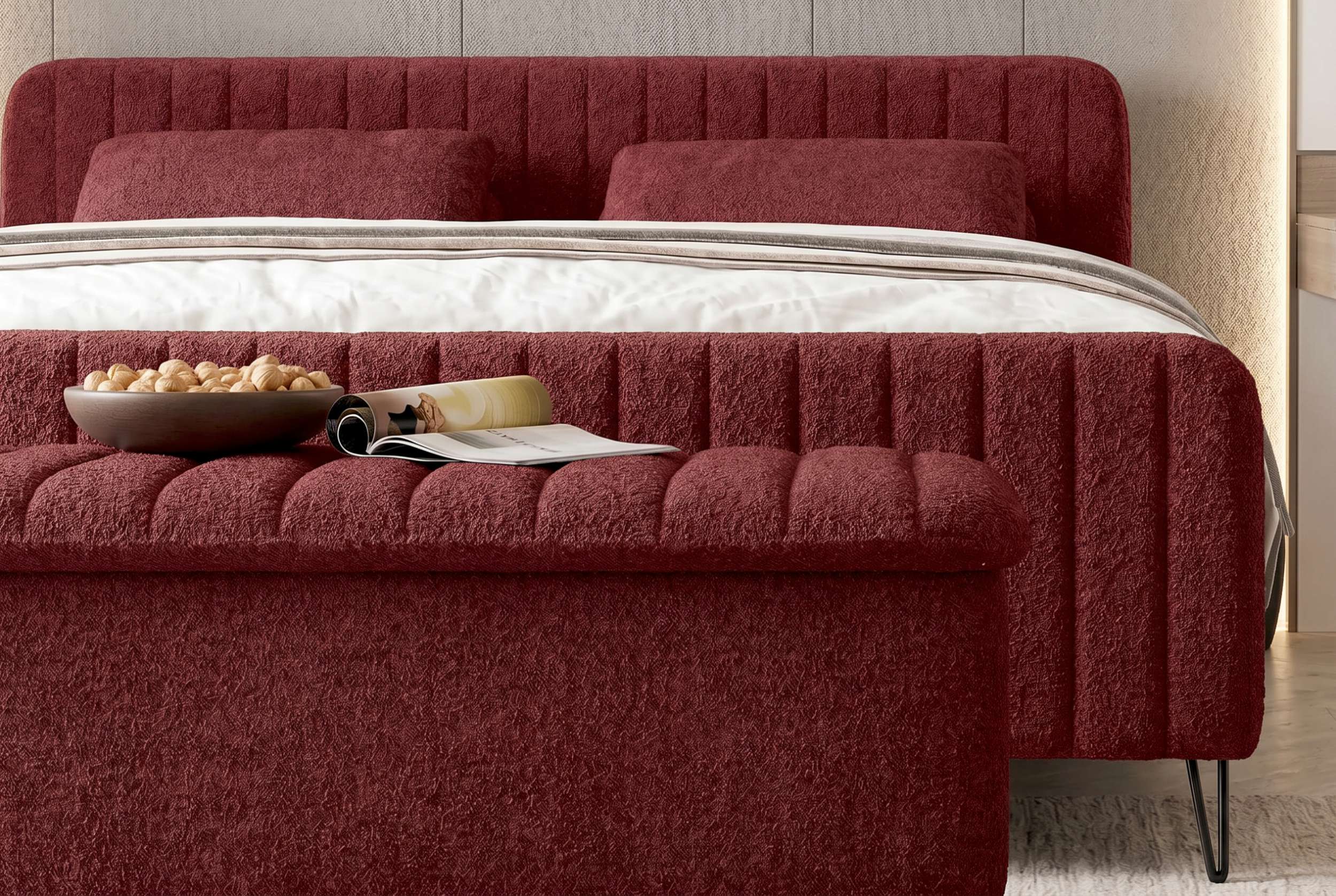 Boxspringbett Aurelio mit Hocker Rot