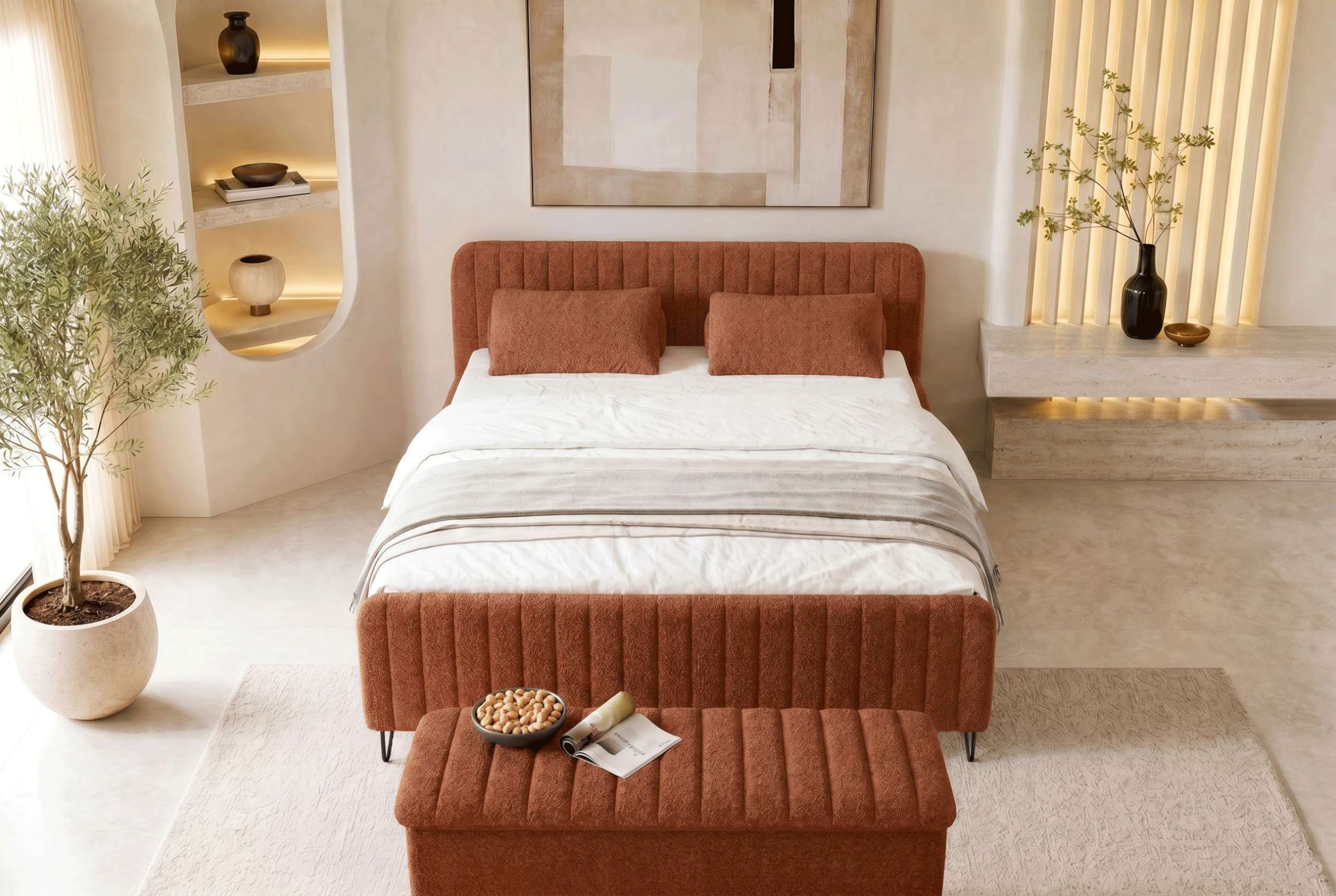Boxspringbett Aurelio mit Hocker Terracotta