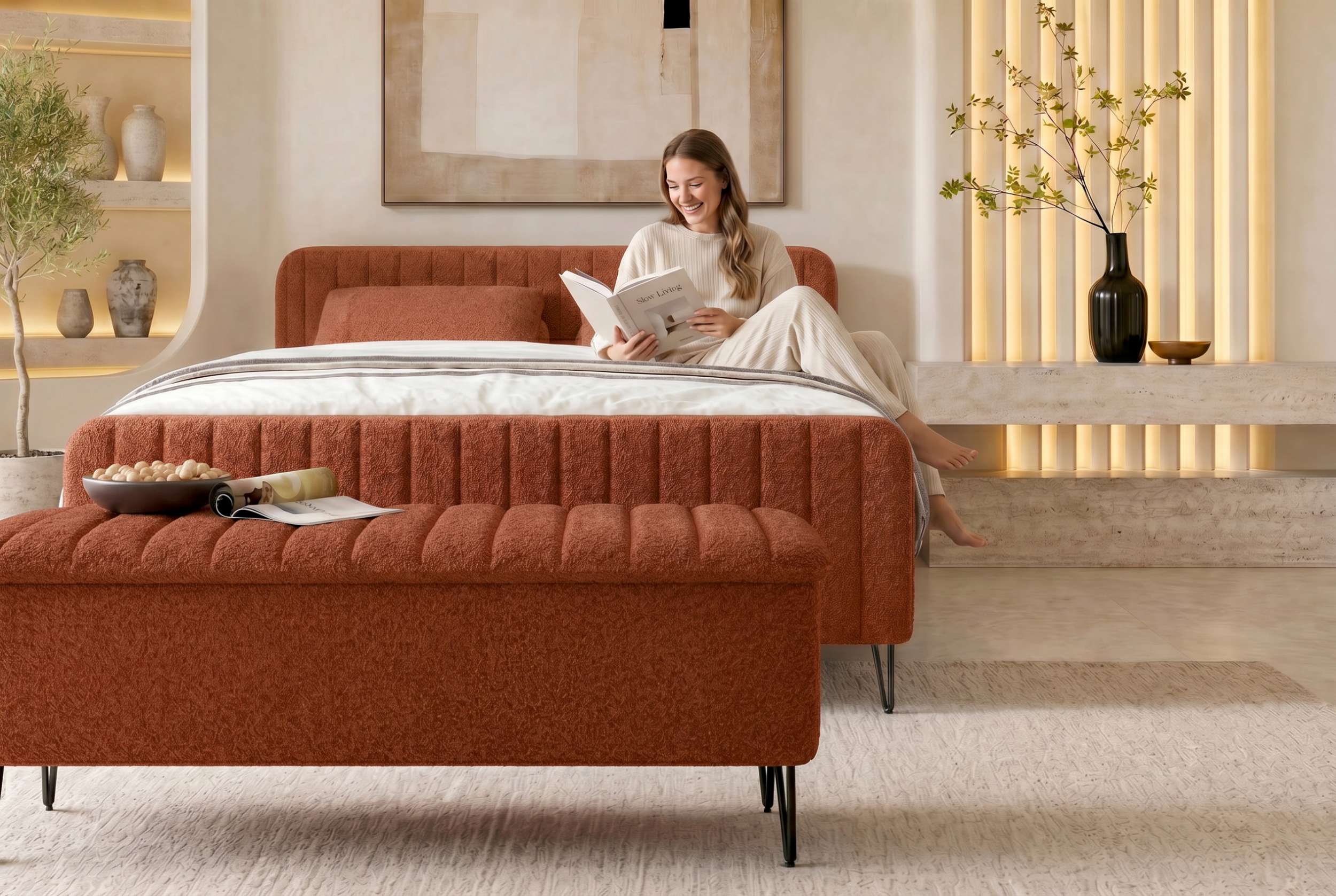 Boxspringbett Aurelio mit Hocker Terracotta