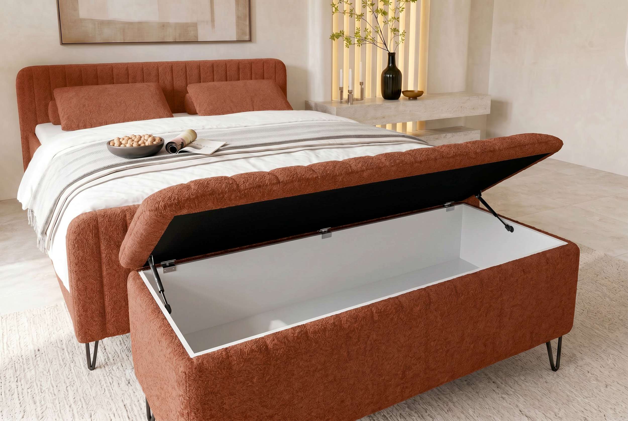 Boxspringbett Aurelio mit Hocker Terracotta