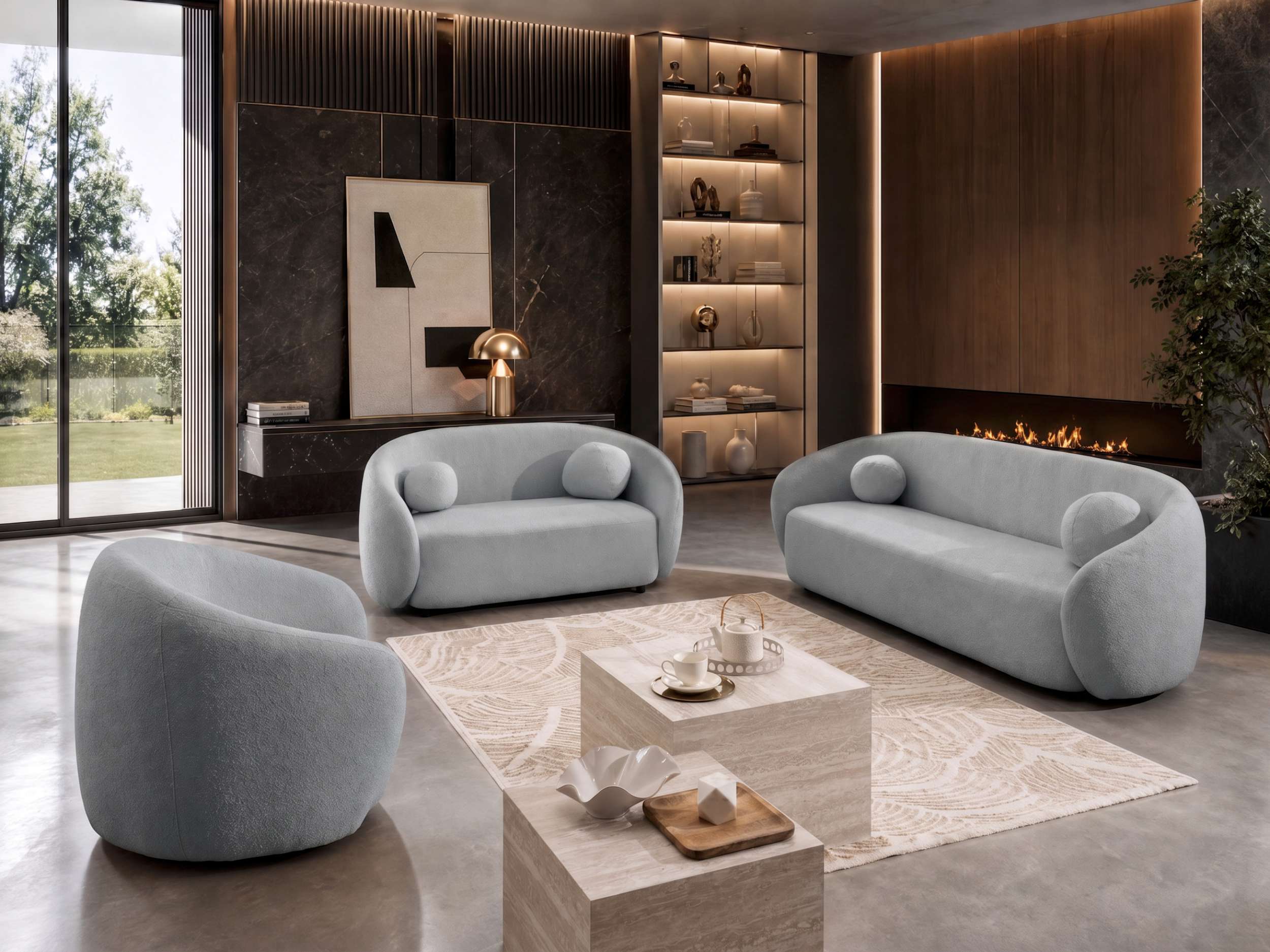 Stoffsofa Garnitur 3er, 2er, 1er Capri Grau
