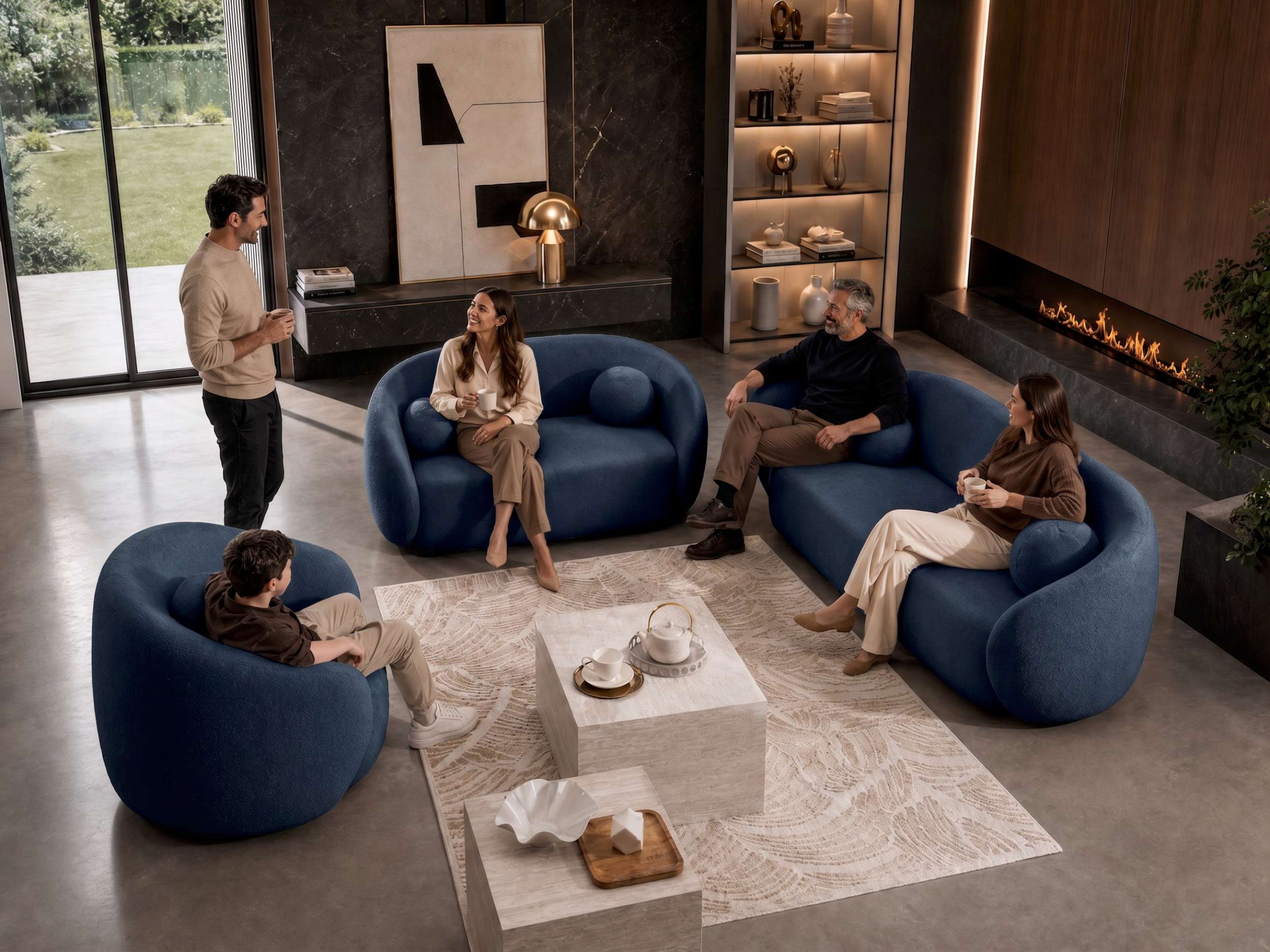 Sofa Set Capri in Stoff dunkelblau
