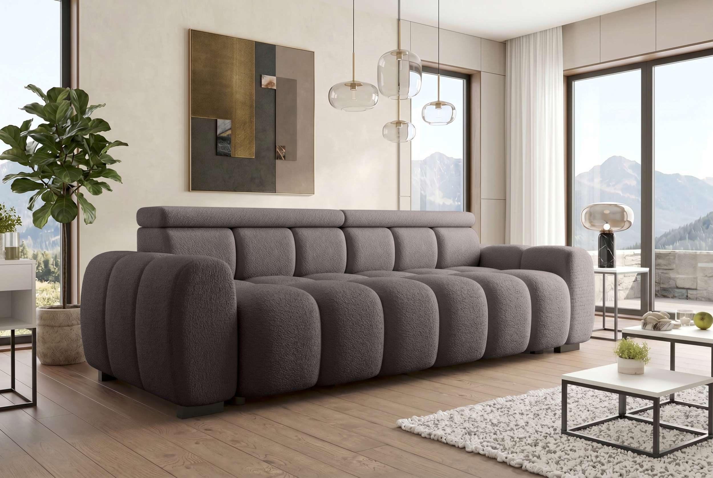 Bigsofa Santorin im Boucle Stoffbezug Braun