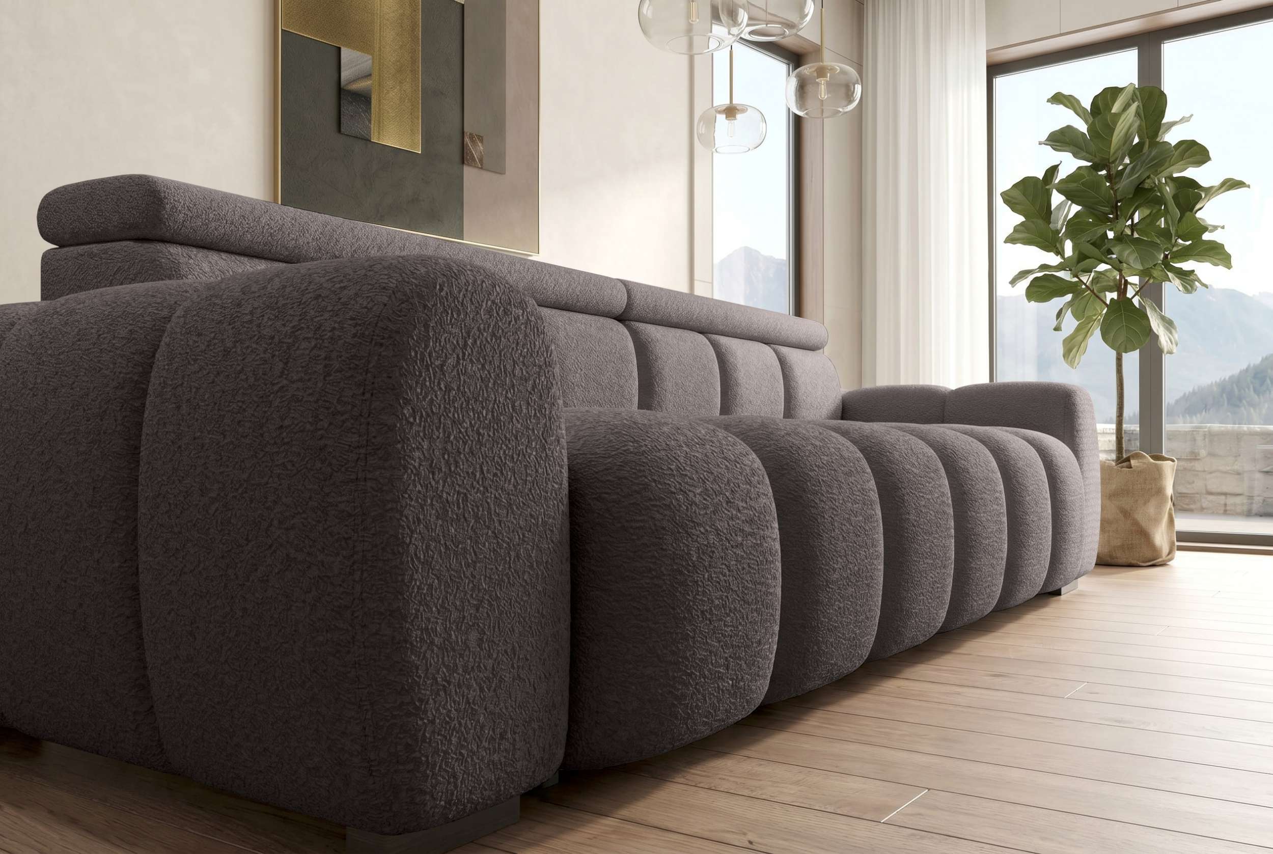Bigsofa Santorin im Boucle Stoffbezug Braun