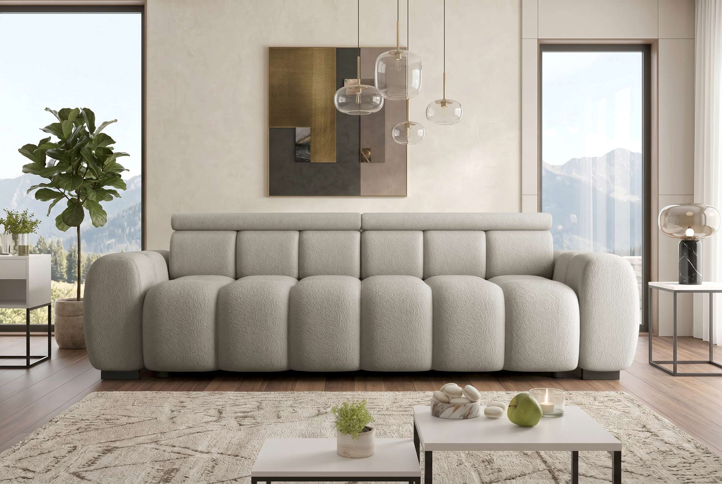 Bigsofa Santorin im Boucle Stoffbezug Cappuccino