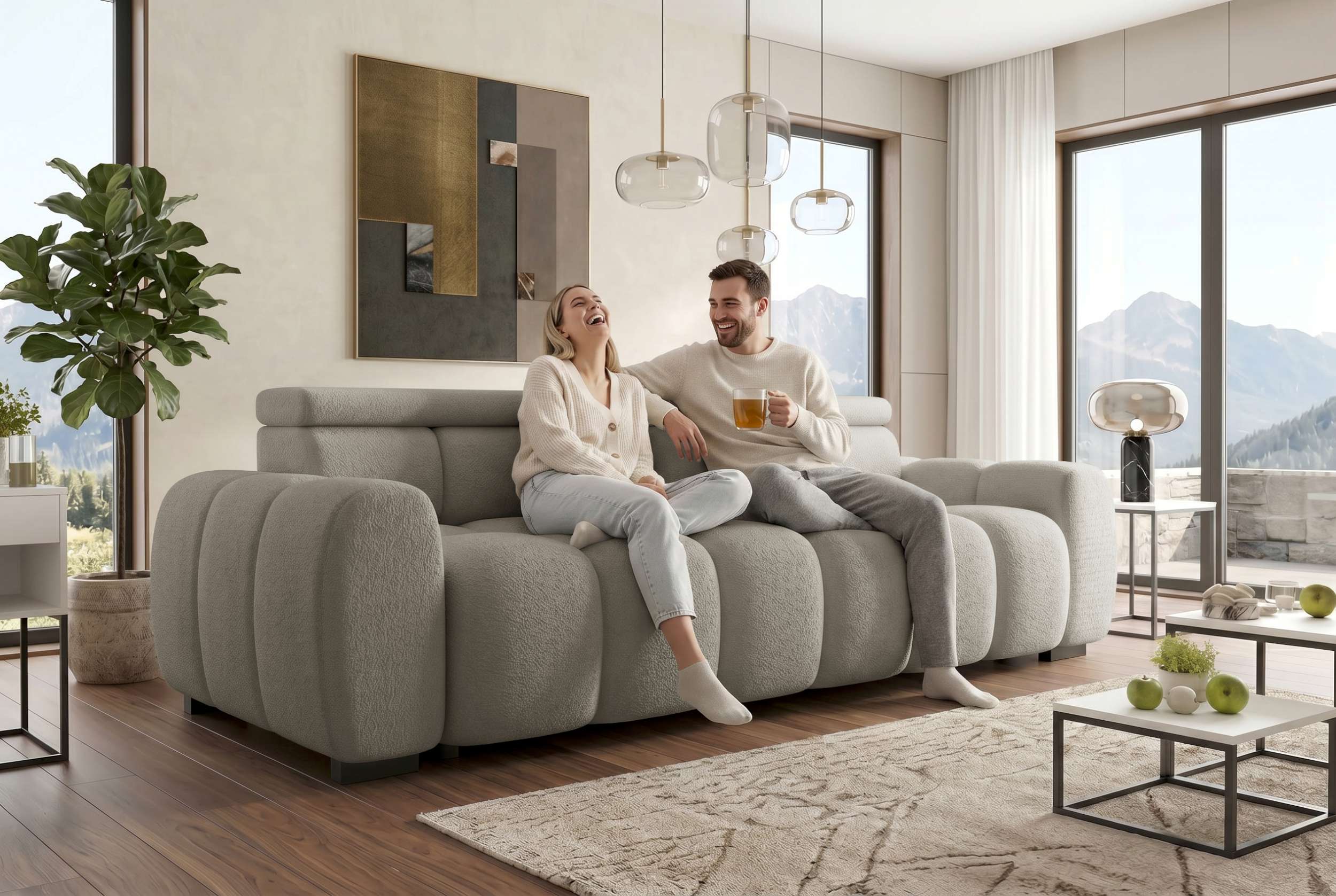 Bigsofa Santorin im Boucle Stoffbezug Cappuccino