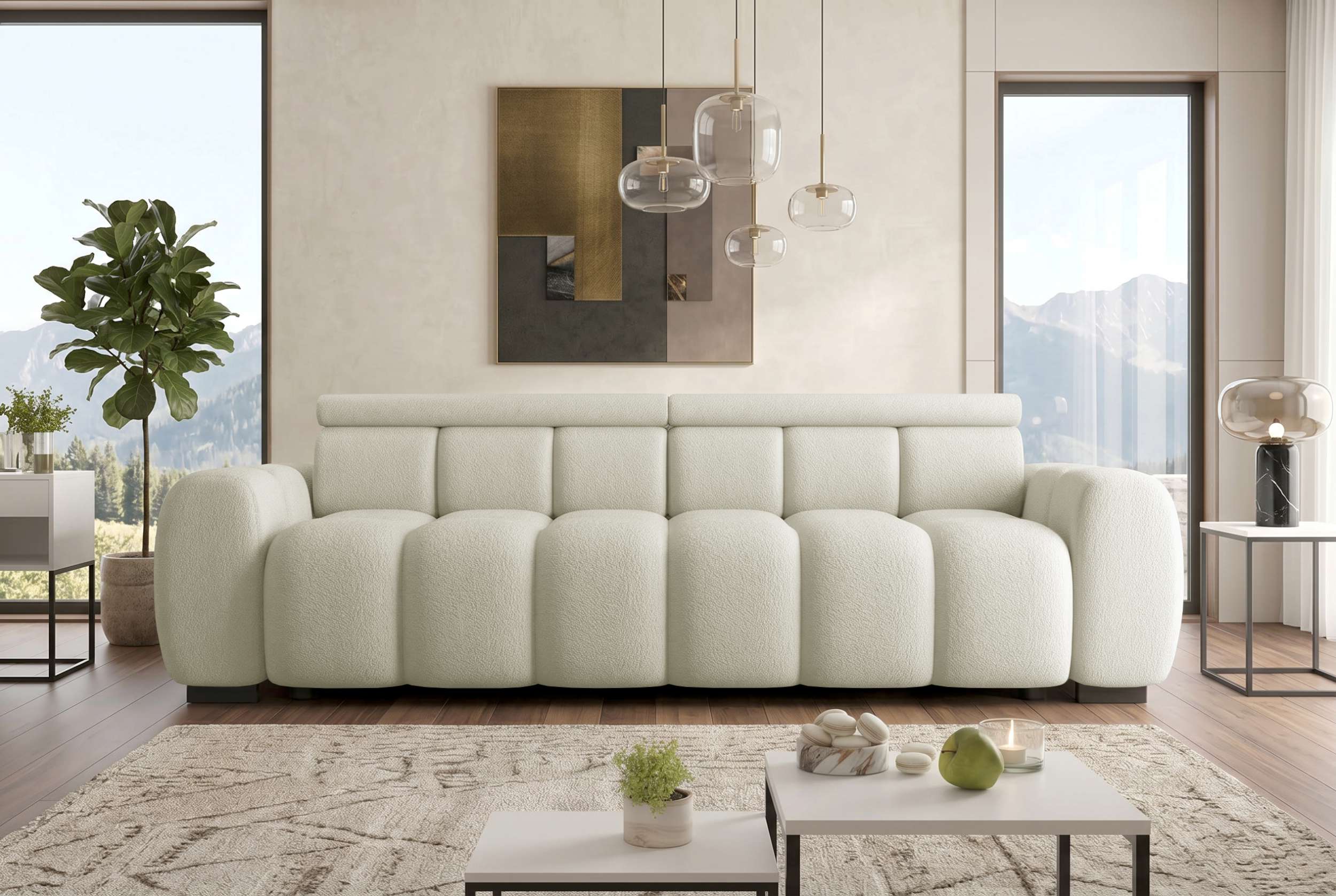 Bigsofa Santorin im Boucle Stoffbezug Weiß