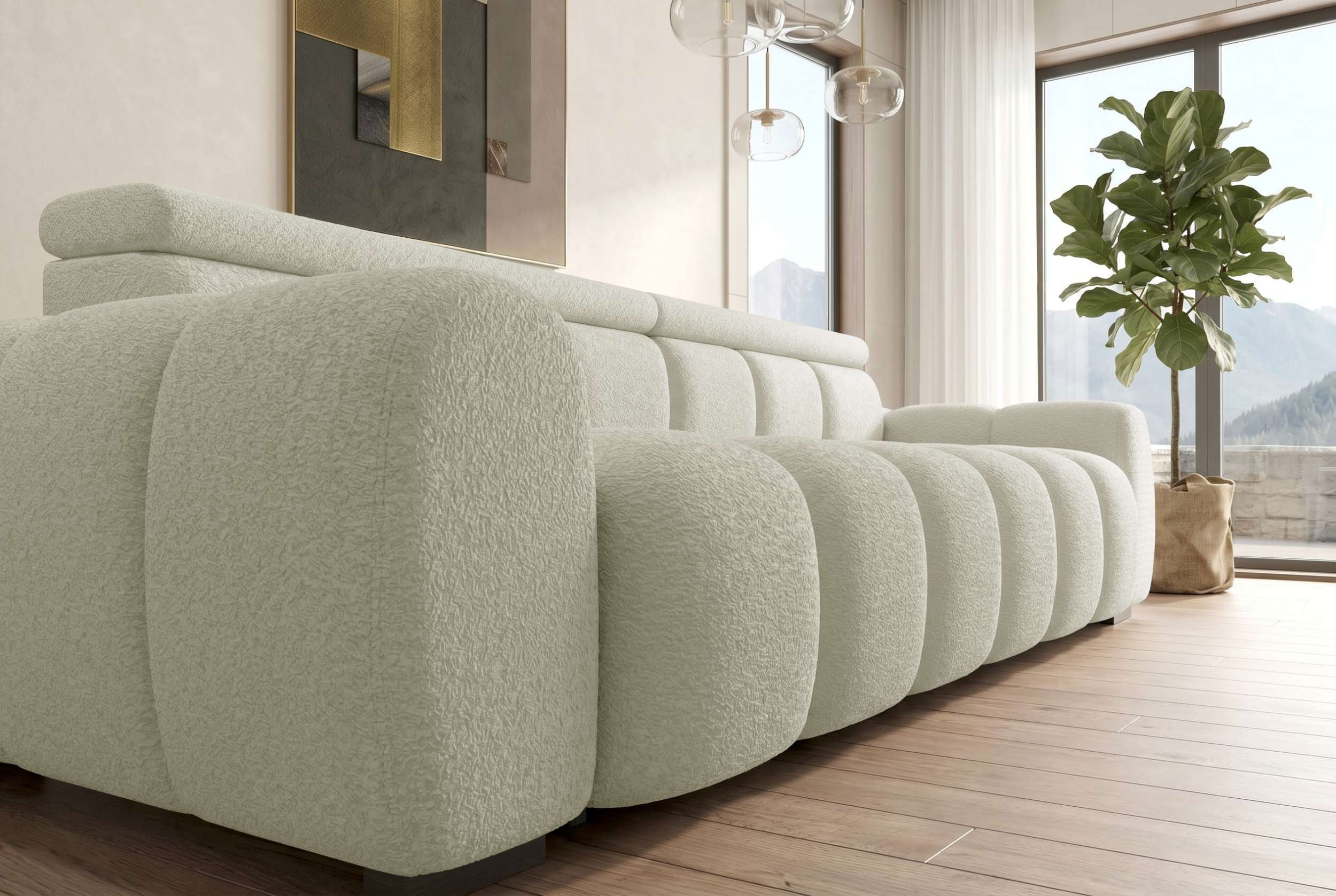 Bigsofa Santorin im Boucle Stoffbezug Weiß