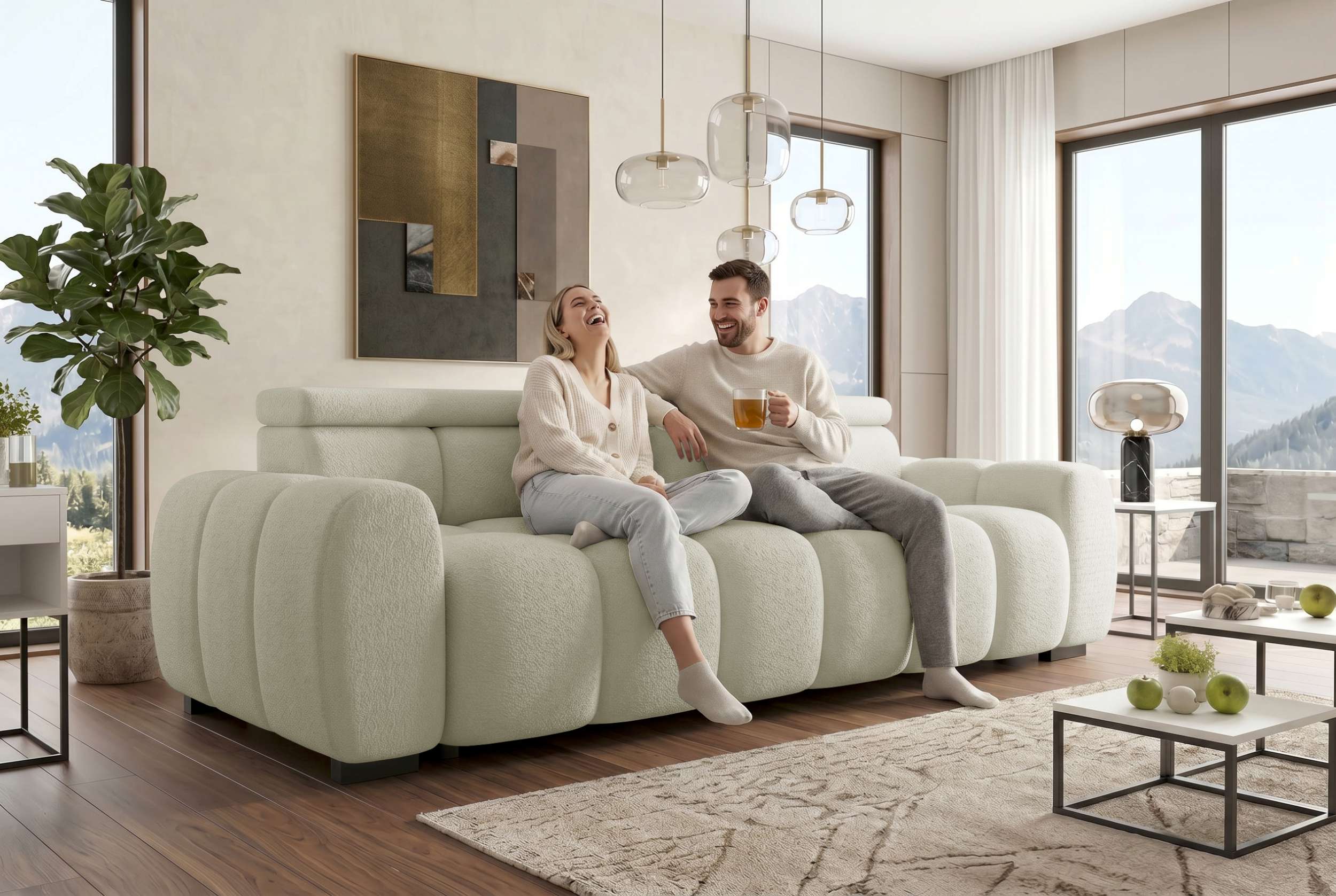 Bigsofa Santorin im Boucle Stoffbezug Weiß