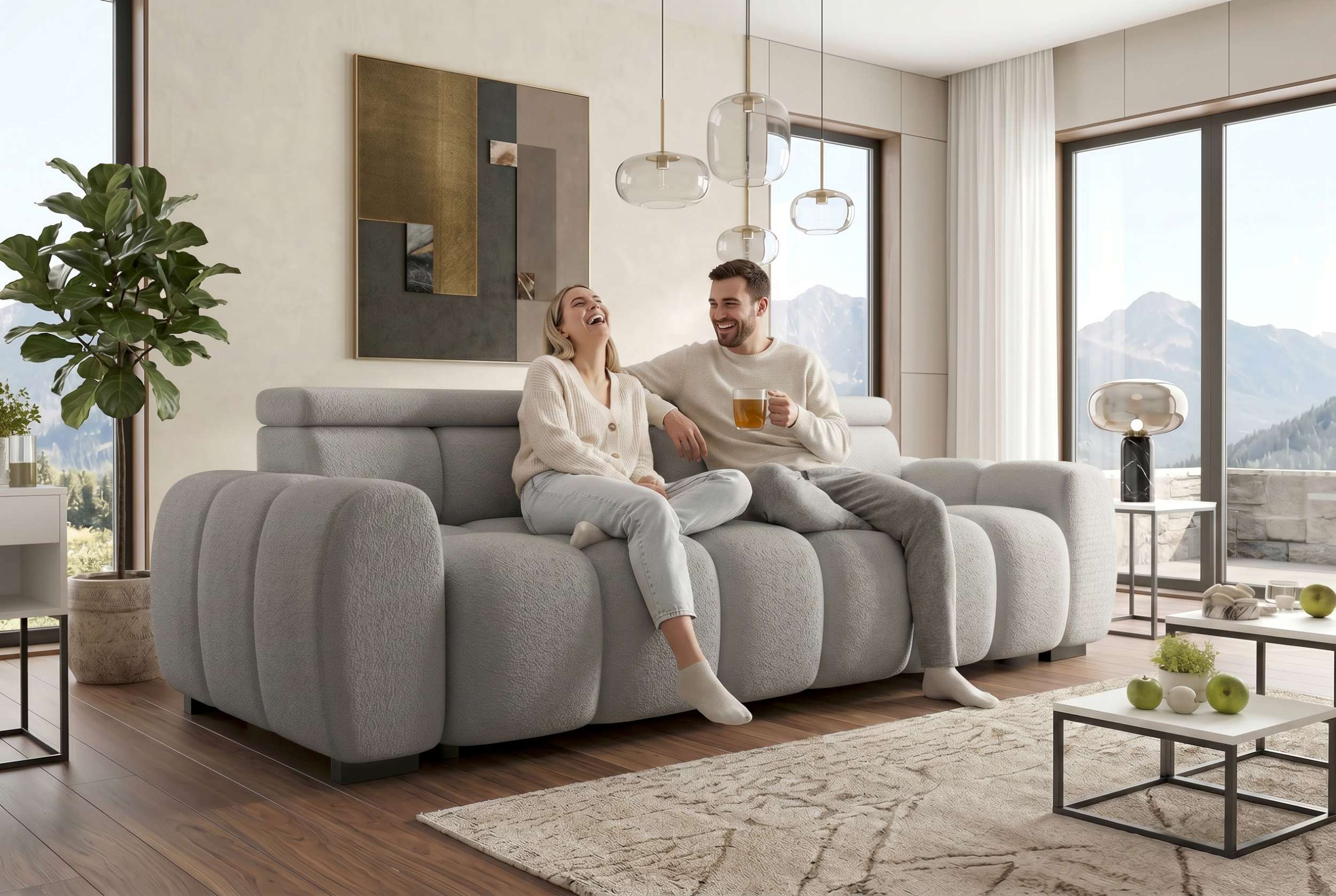 Bigsofa Santorin im Boucle Stoffbezug Grau