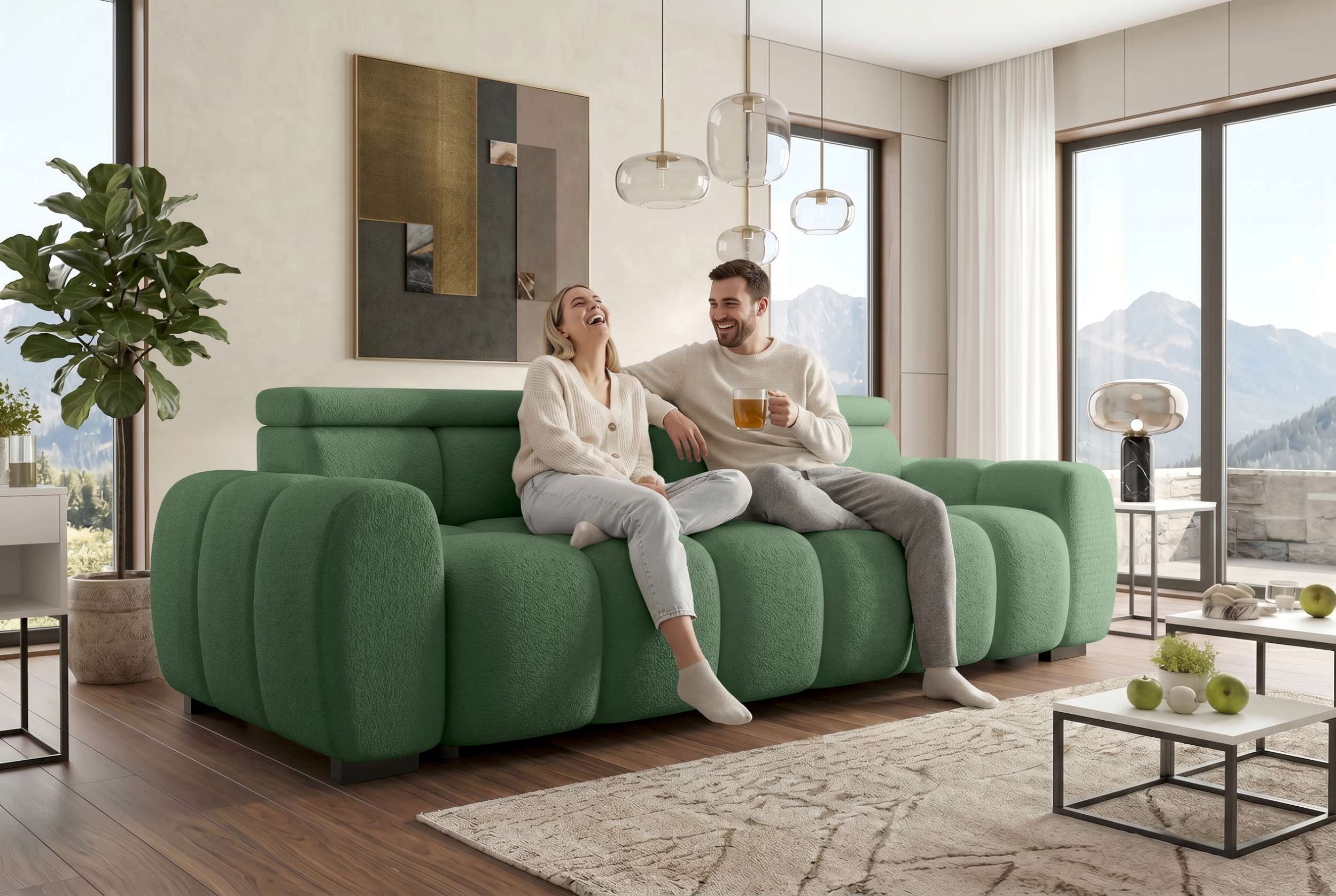 Bigsofa Santorin im Boucle Stoffbezug Minze
