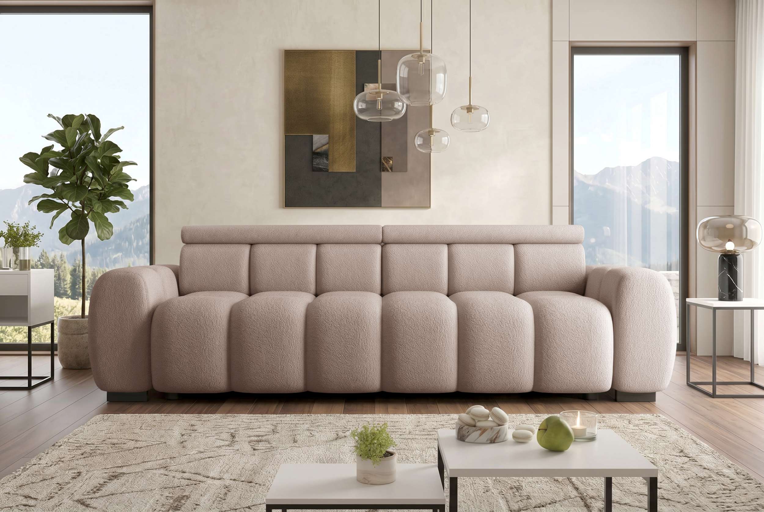 Bigsofa Santorin im Boucle Stoffbezug Rosa