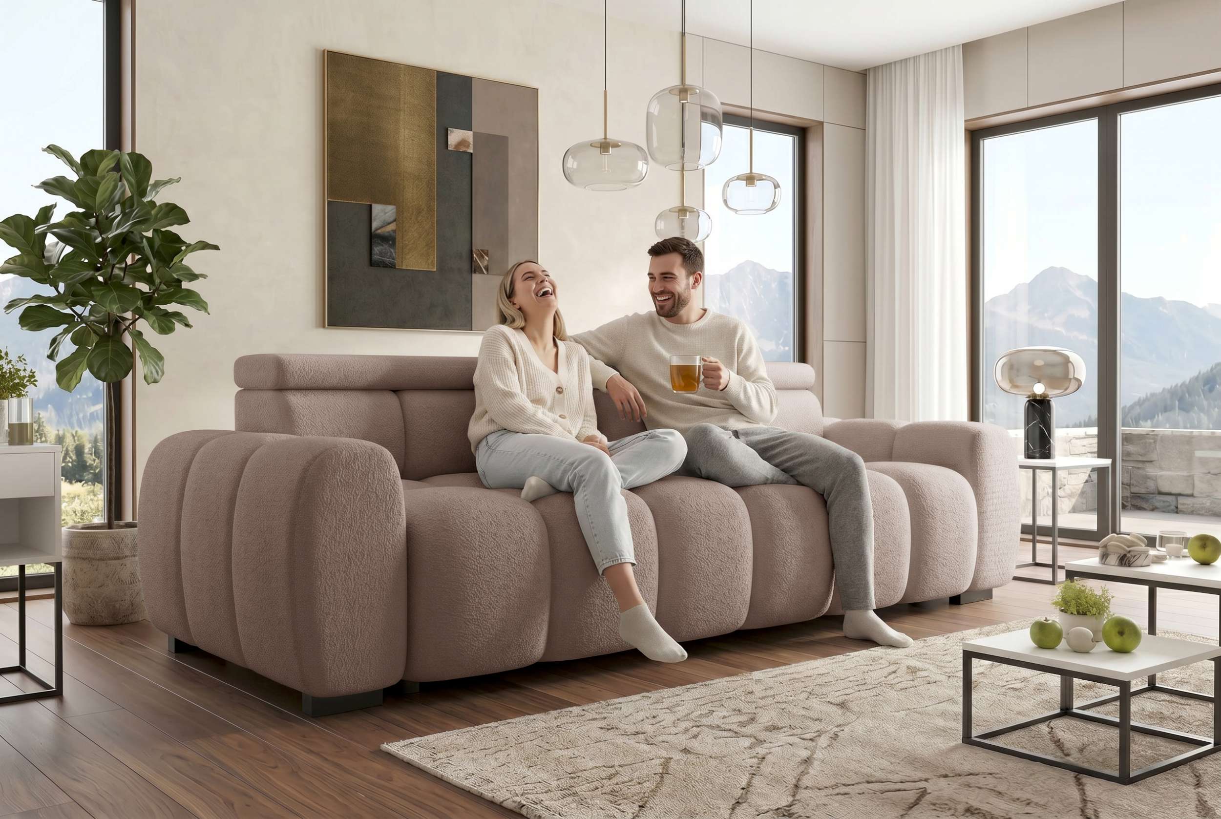 Bigsofa Santorin im Boucle Stoffbezug Rosa