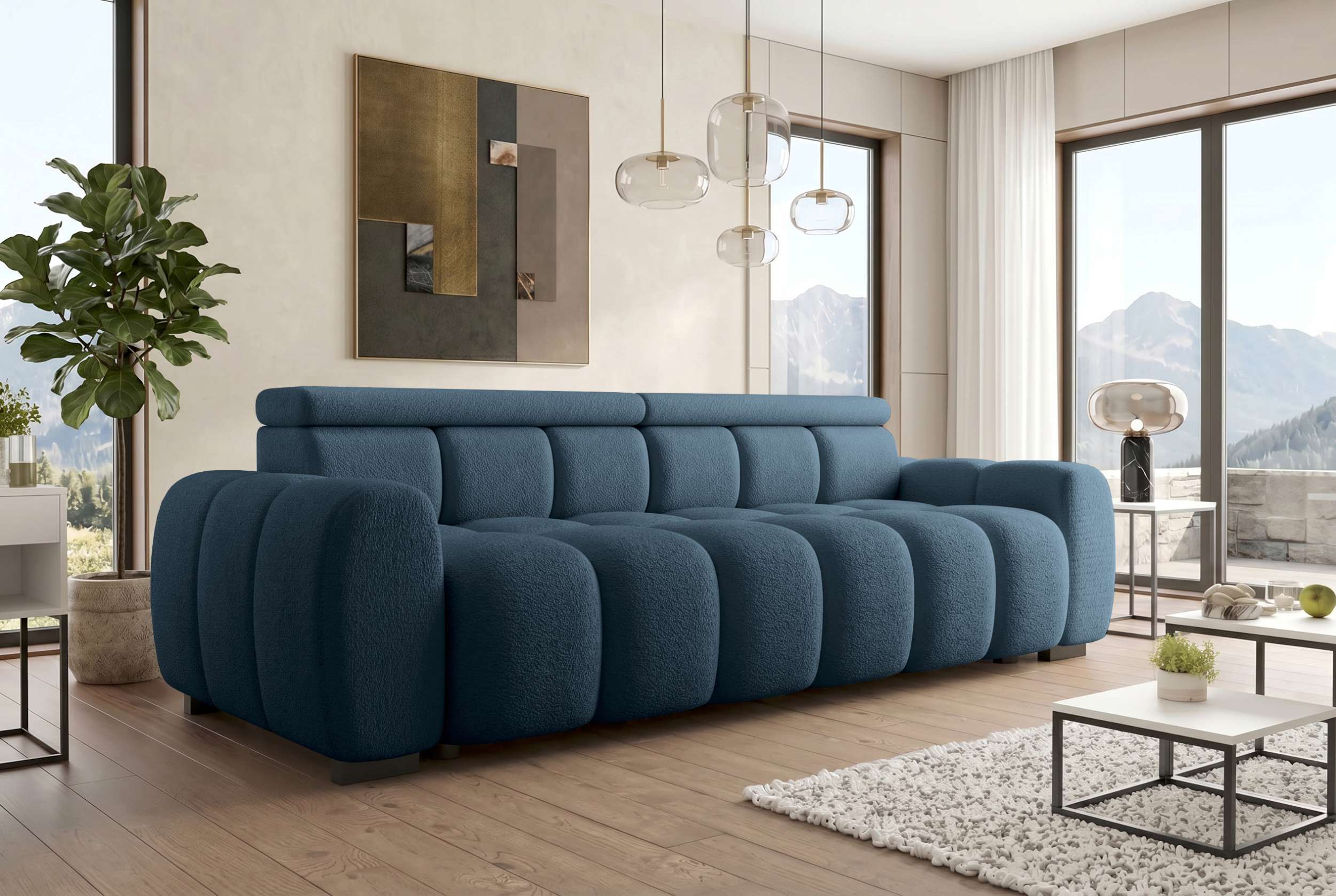 Bigsofa Santorin im Boucle Stoffbezug Dunkelblau