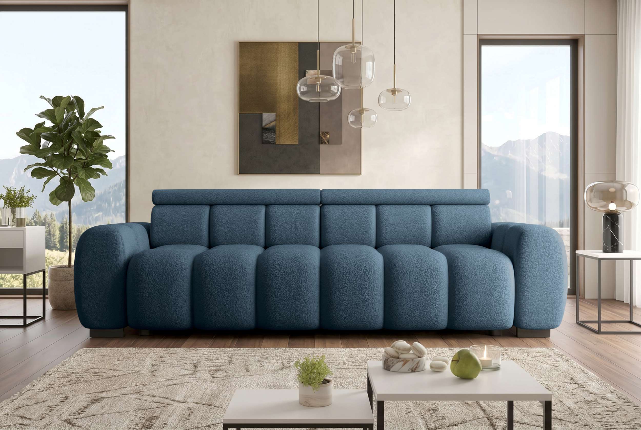 Bigsofa Santorin im Boucle Stoffbezug Dunkelblau