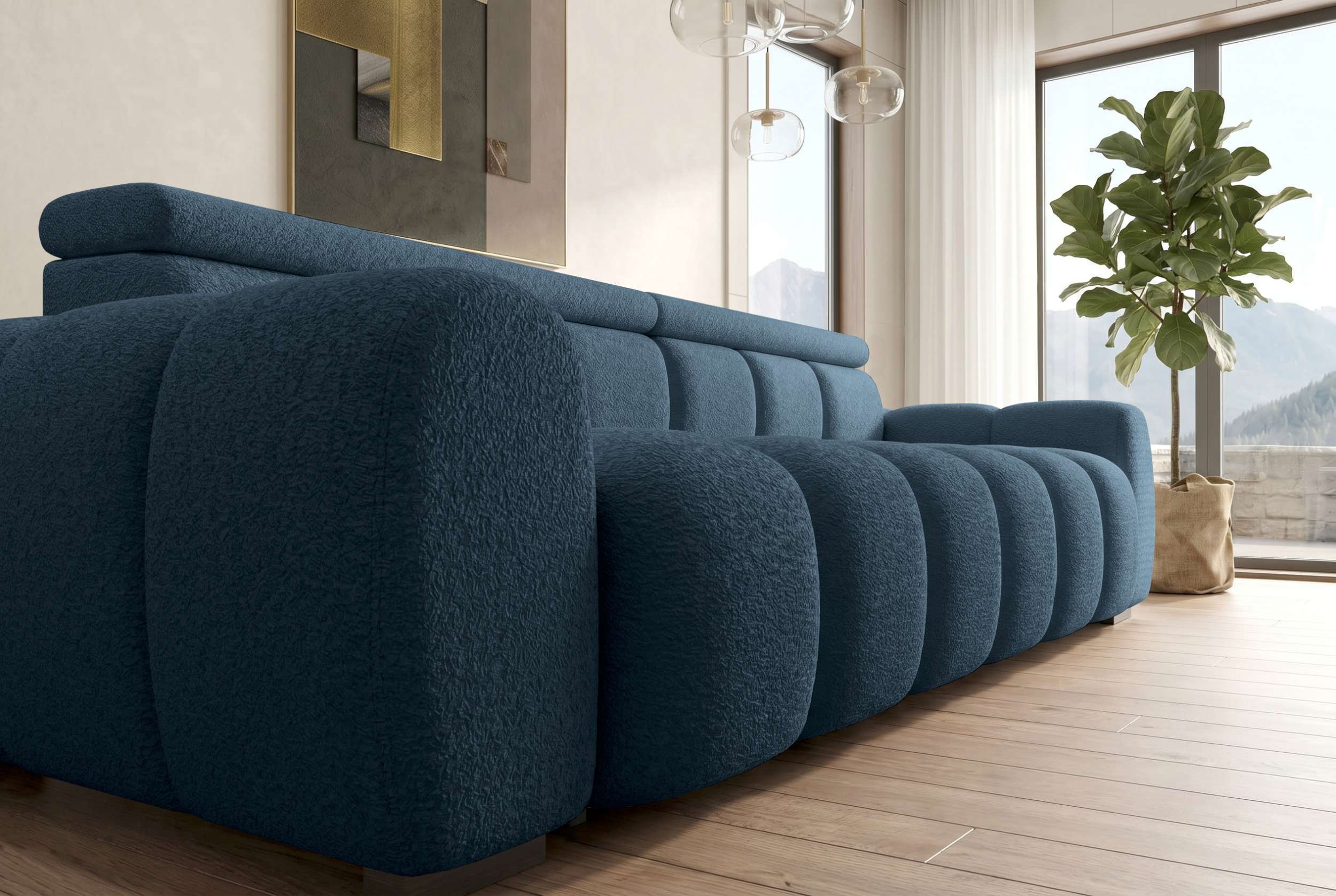 Bigsofa Santorin im Boucle Stoffbezug Dunkelblau
