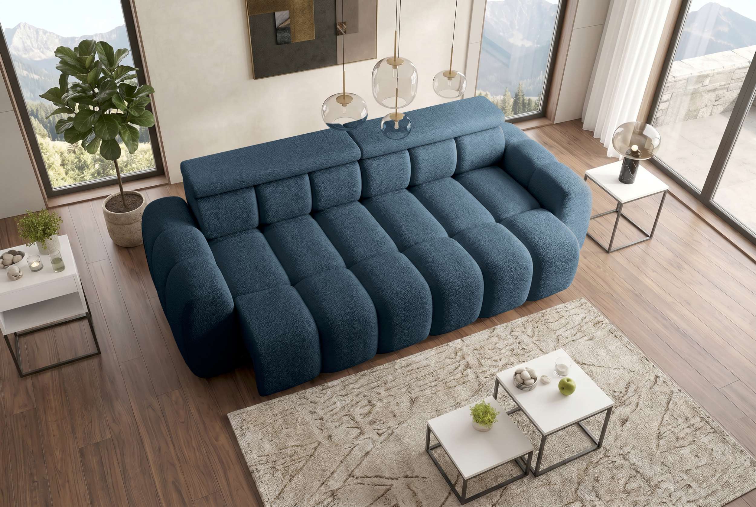 Bigsofa Santorin im Boucle Stoffbezug Dunkelblau