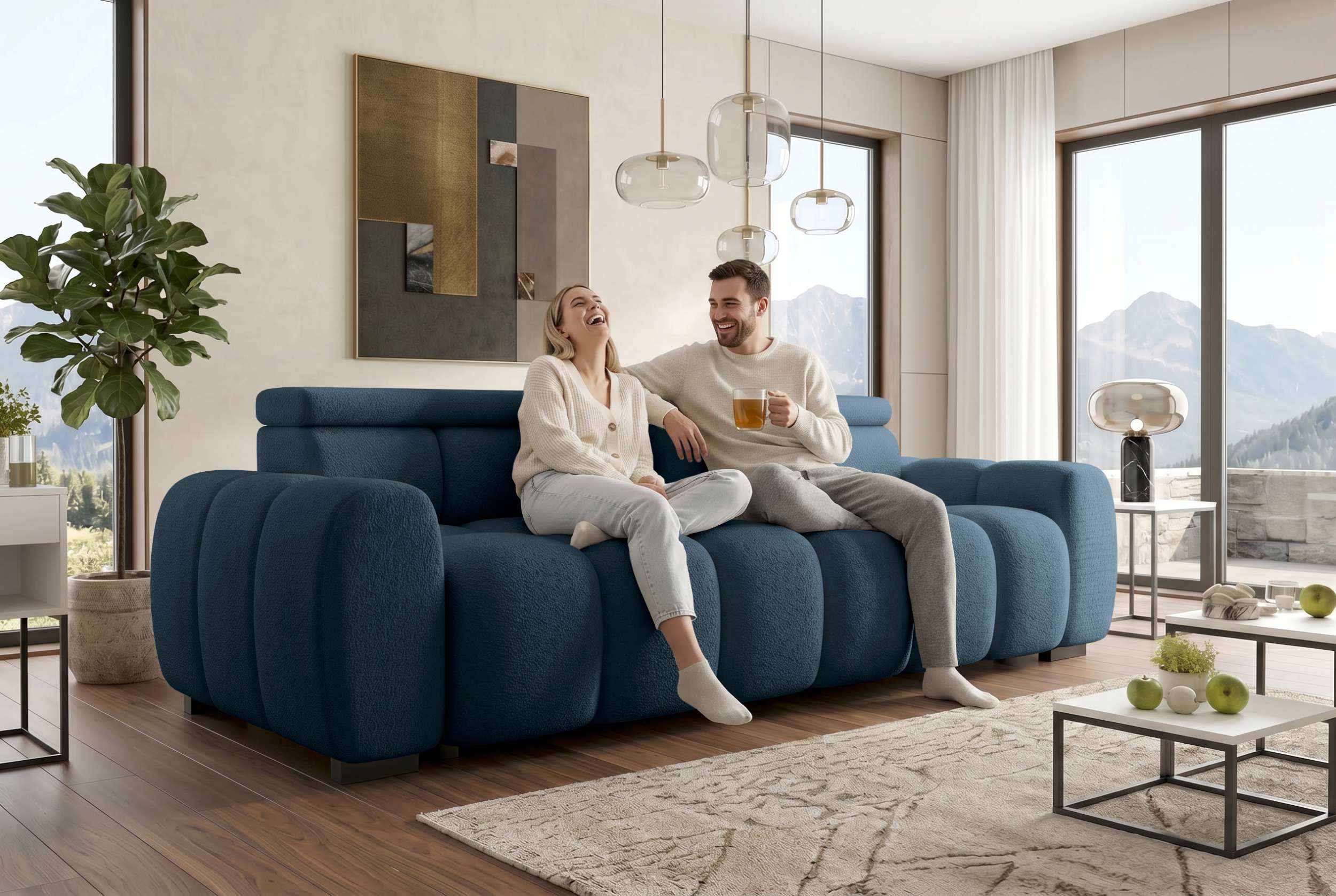 Bigsofa Santorin im Boucle Stoffbezug Dunkelblau