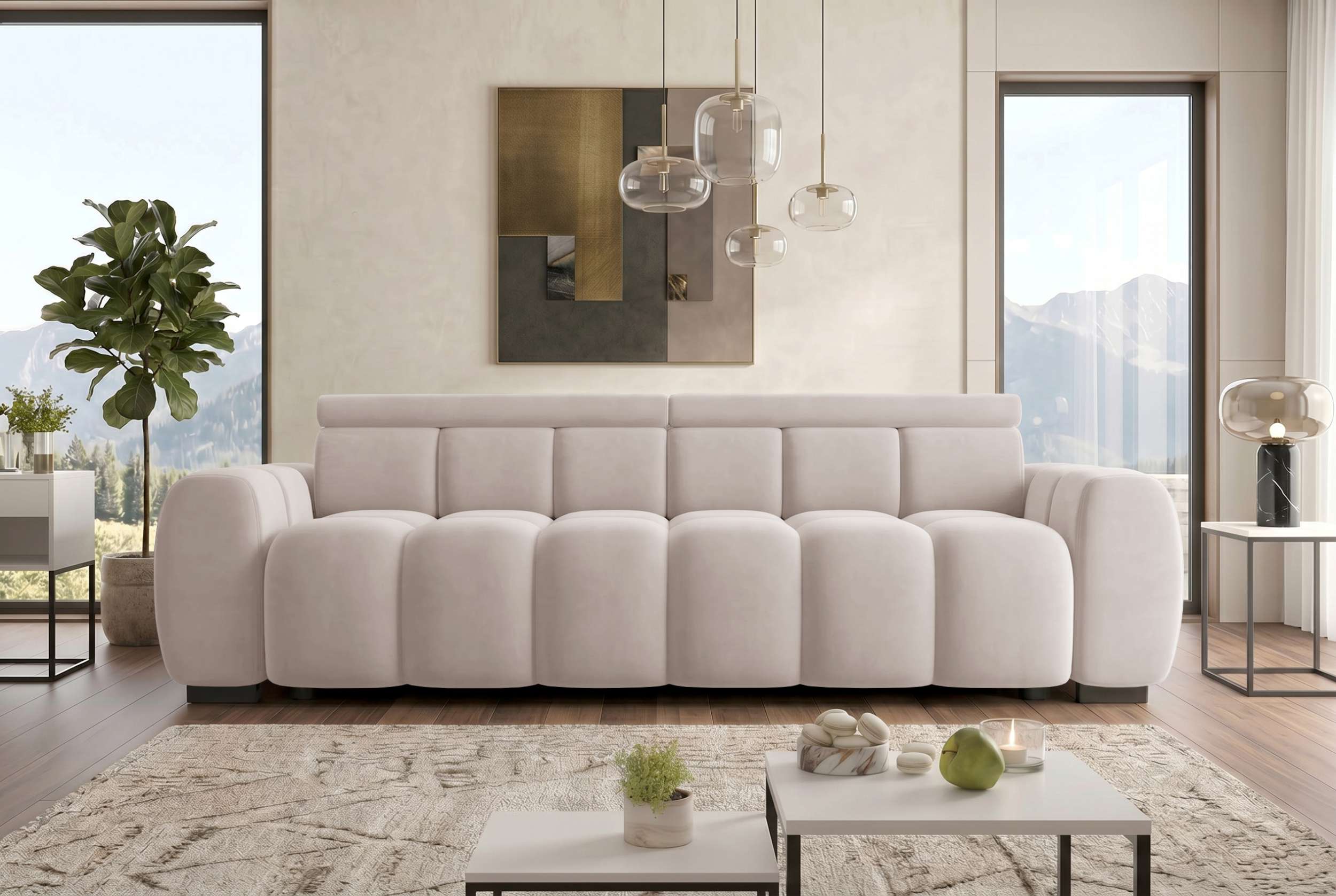 Bigsofa Santorin im Samt Stoffbezug Beige